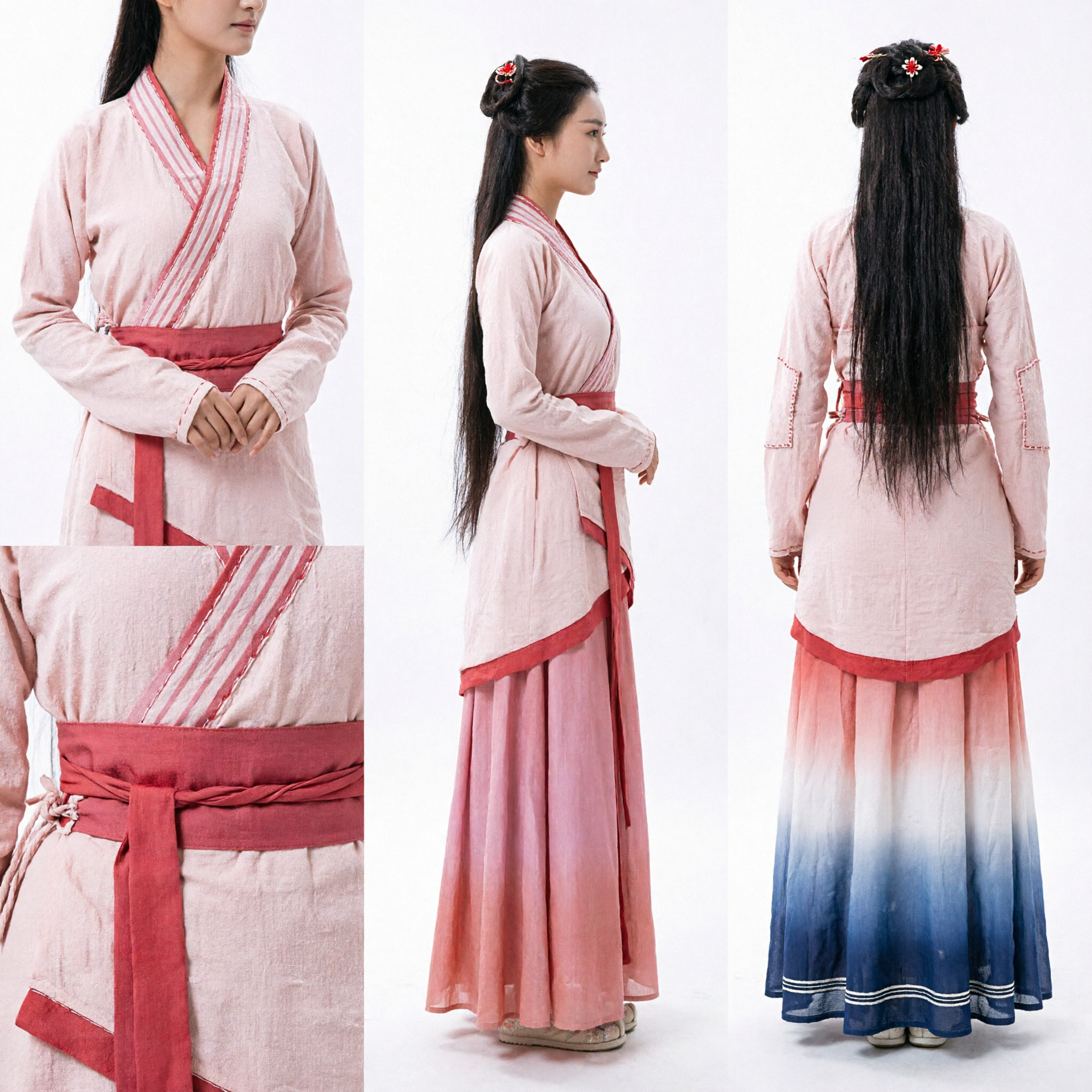 Elegant Ancient Chinese Traditional Hanfu Costume Pink Gradient Dress for Women Historical Cosplay Performance