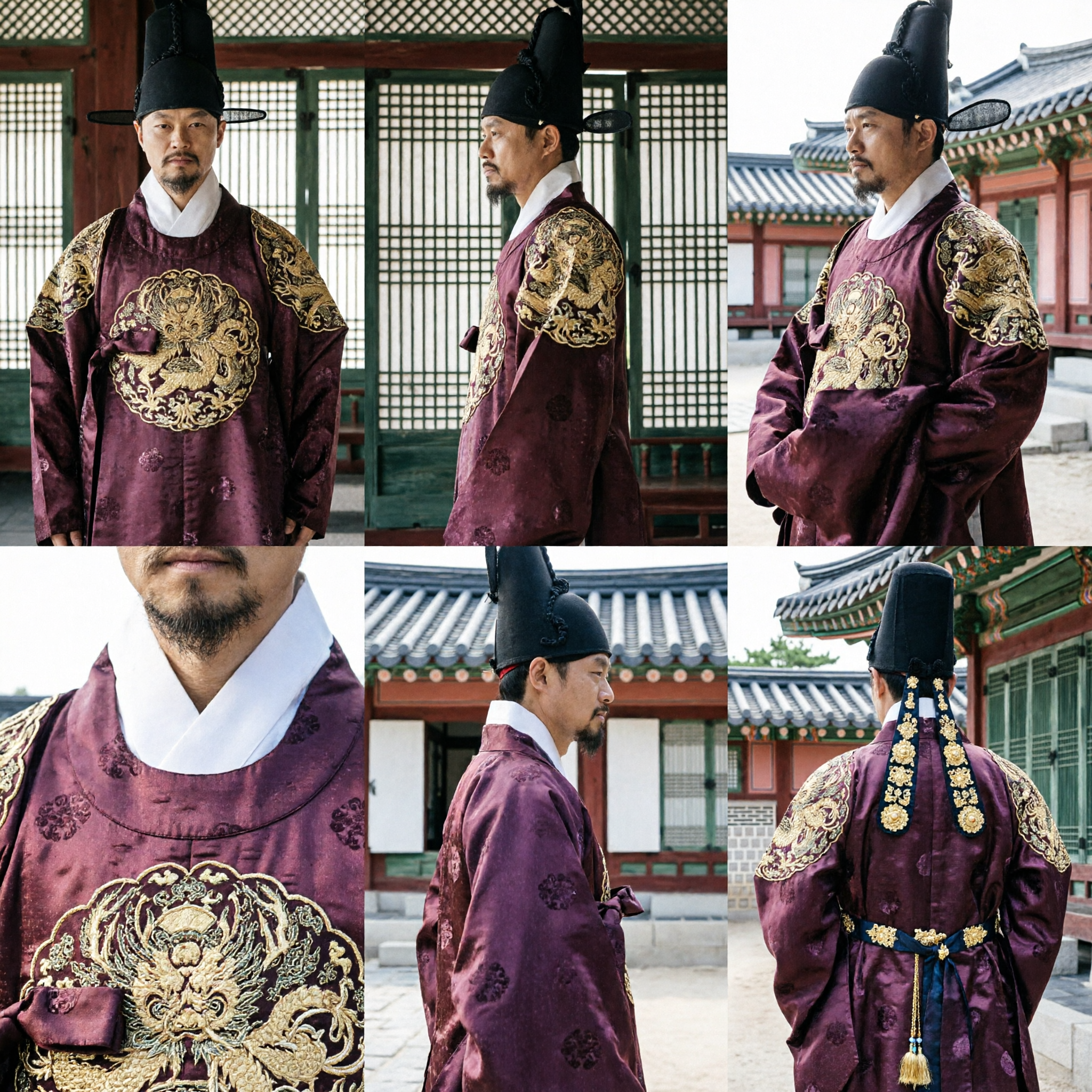 Men's Korean Traditional King Costume Set Joseon Dynasty Royal Robe and Hat for Historical Cosplay