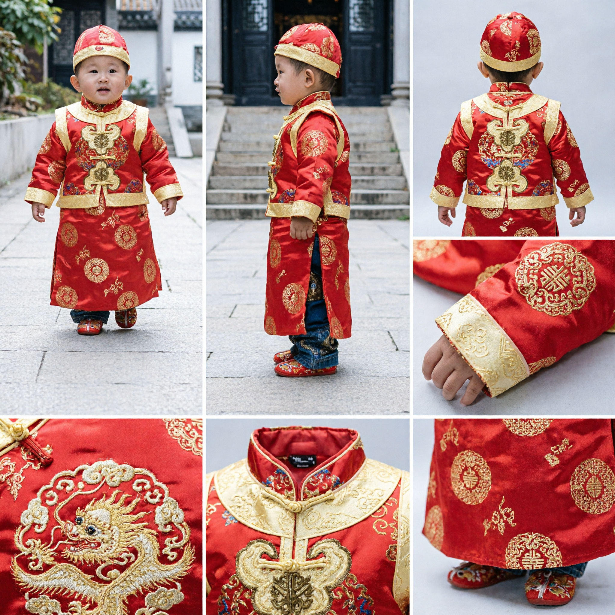 Traditional Chinese Baby Tang Suit Red Gold Festival Costume for New Year Wedding Toddler Outfit