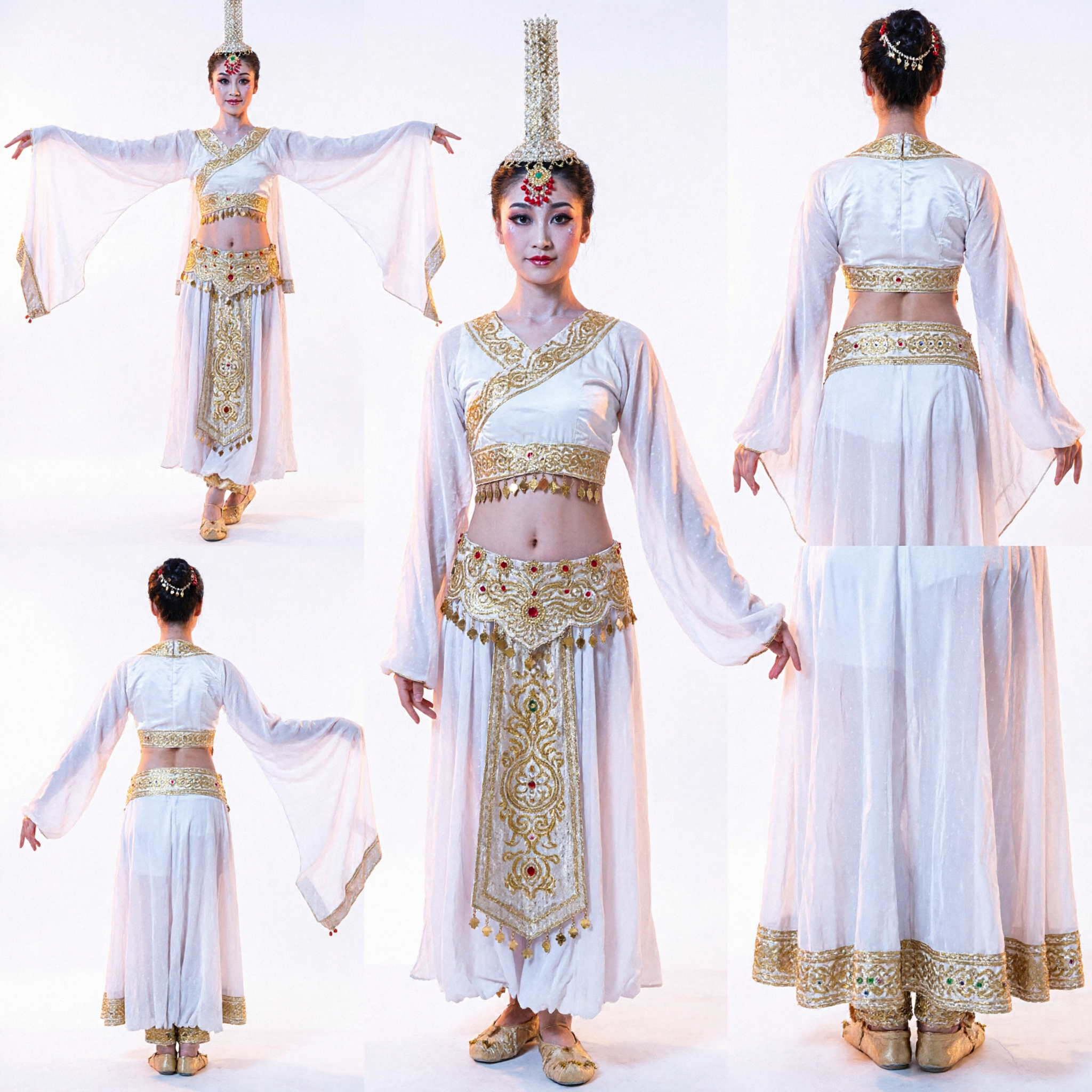 Women's Traditional Chinese Classical Dance Costume Complete Set with Ornate Headpiece and Embroidered Bodice for Stage Performance