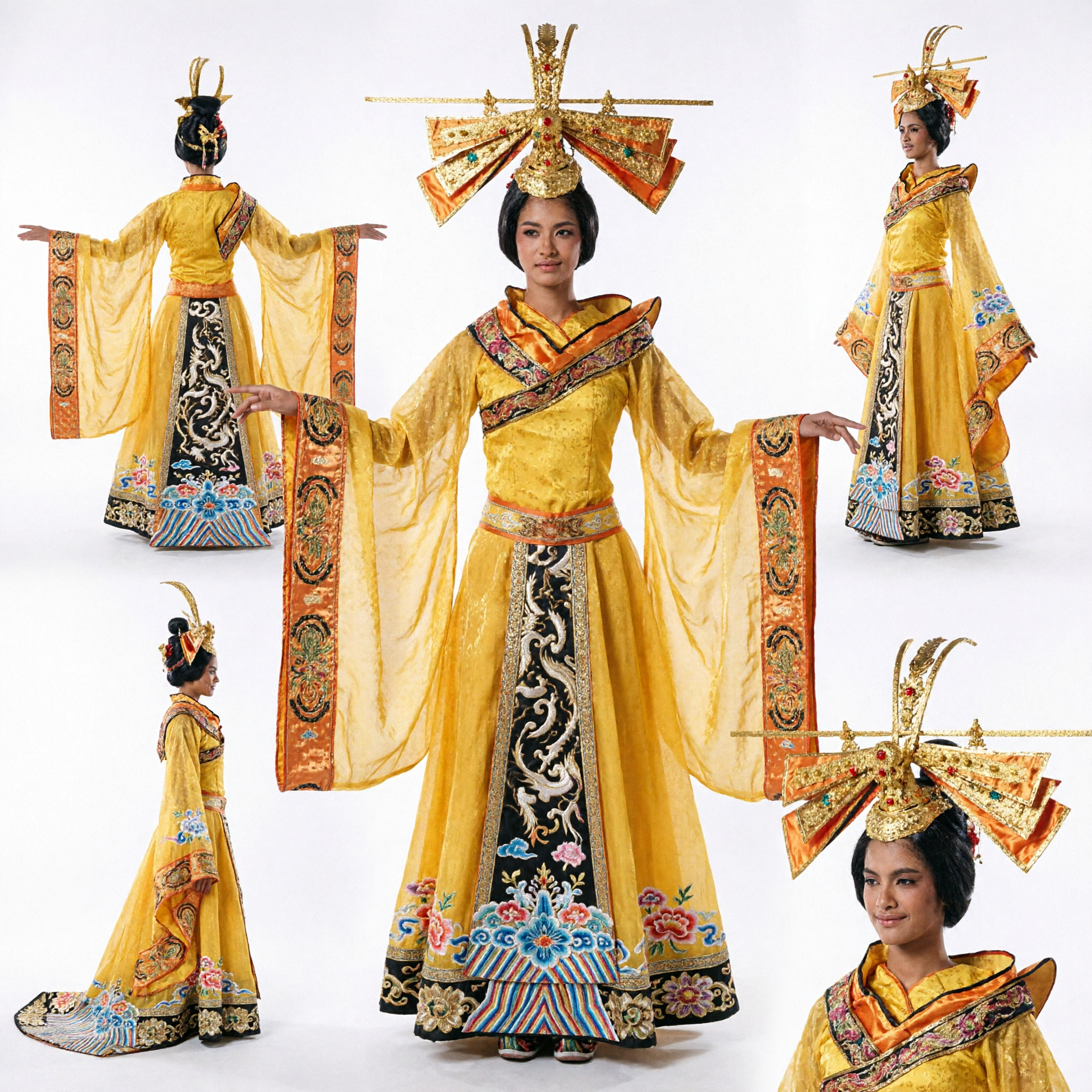 Women's Luxurious Yellow Chinese Empress Costume Traditional Royal Queen Dress for Stage Performance