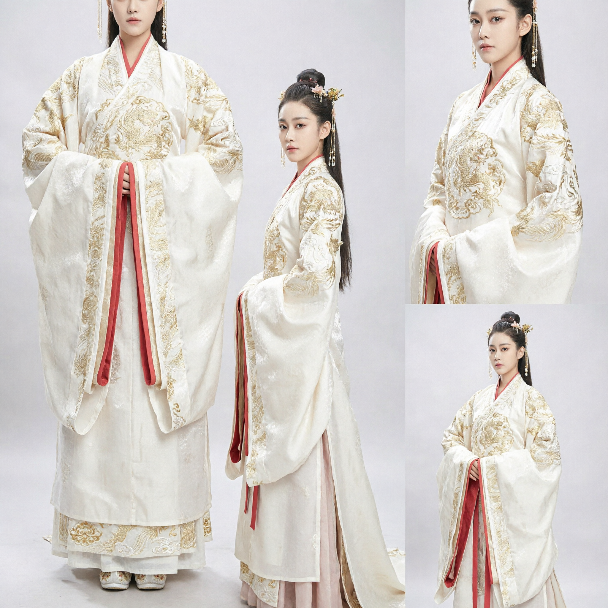 Elegant White Chinese Hanfu Ancient Princess Costume Gold Embroidery Traditional Historical Drama Clothing for Women