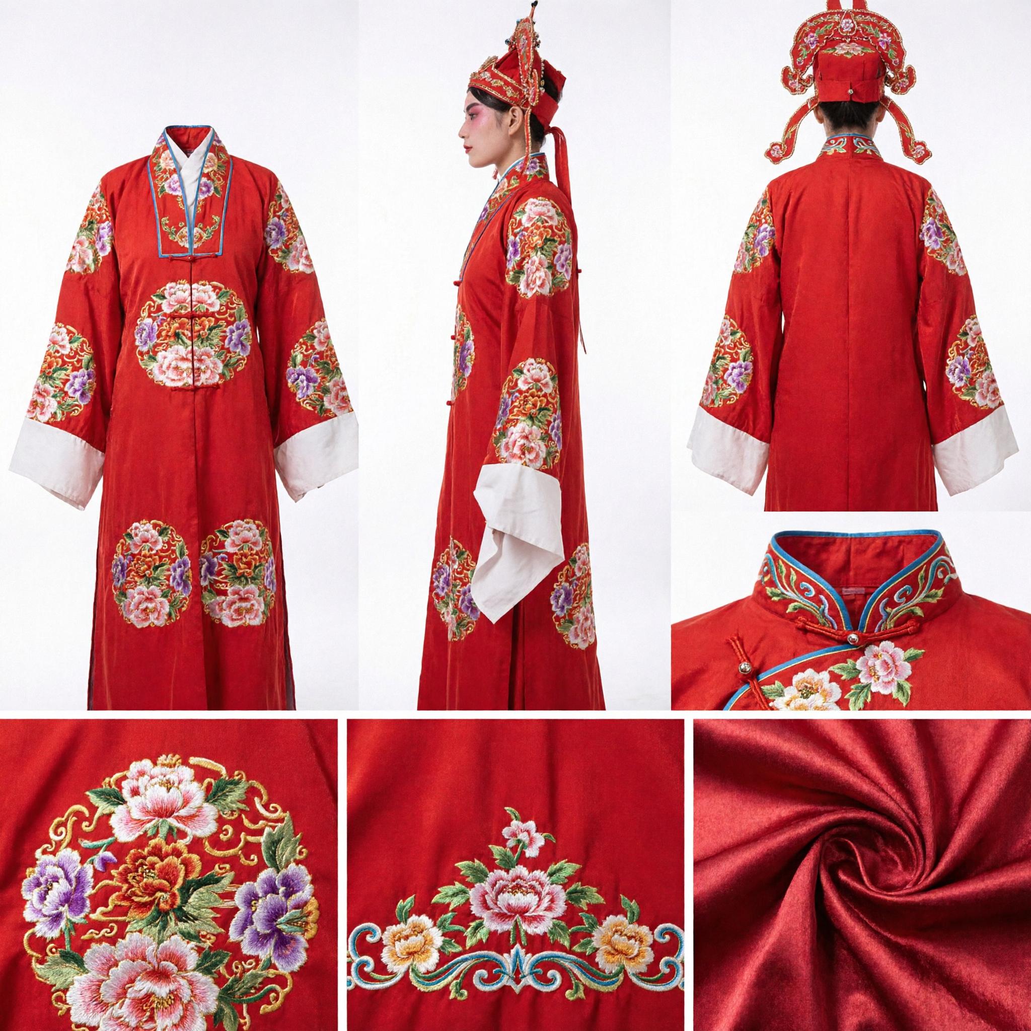 Traditional Chinese Peking Opera Xiaosheng Costume Red Embroidered Scholar Robe Set for Stage Performance