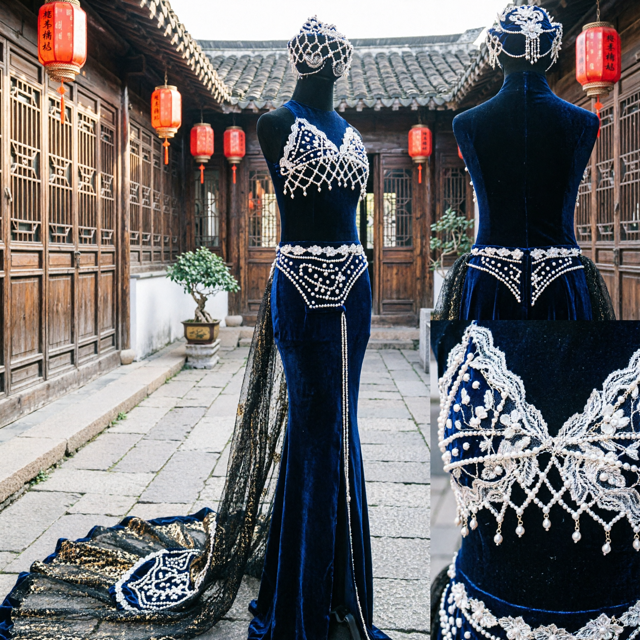 Elegant Black Belly Dance Costume Set with Sequined Bra, Belt, Headpiece, and Sparkly Long Skirt for Women