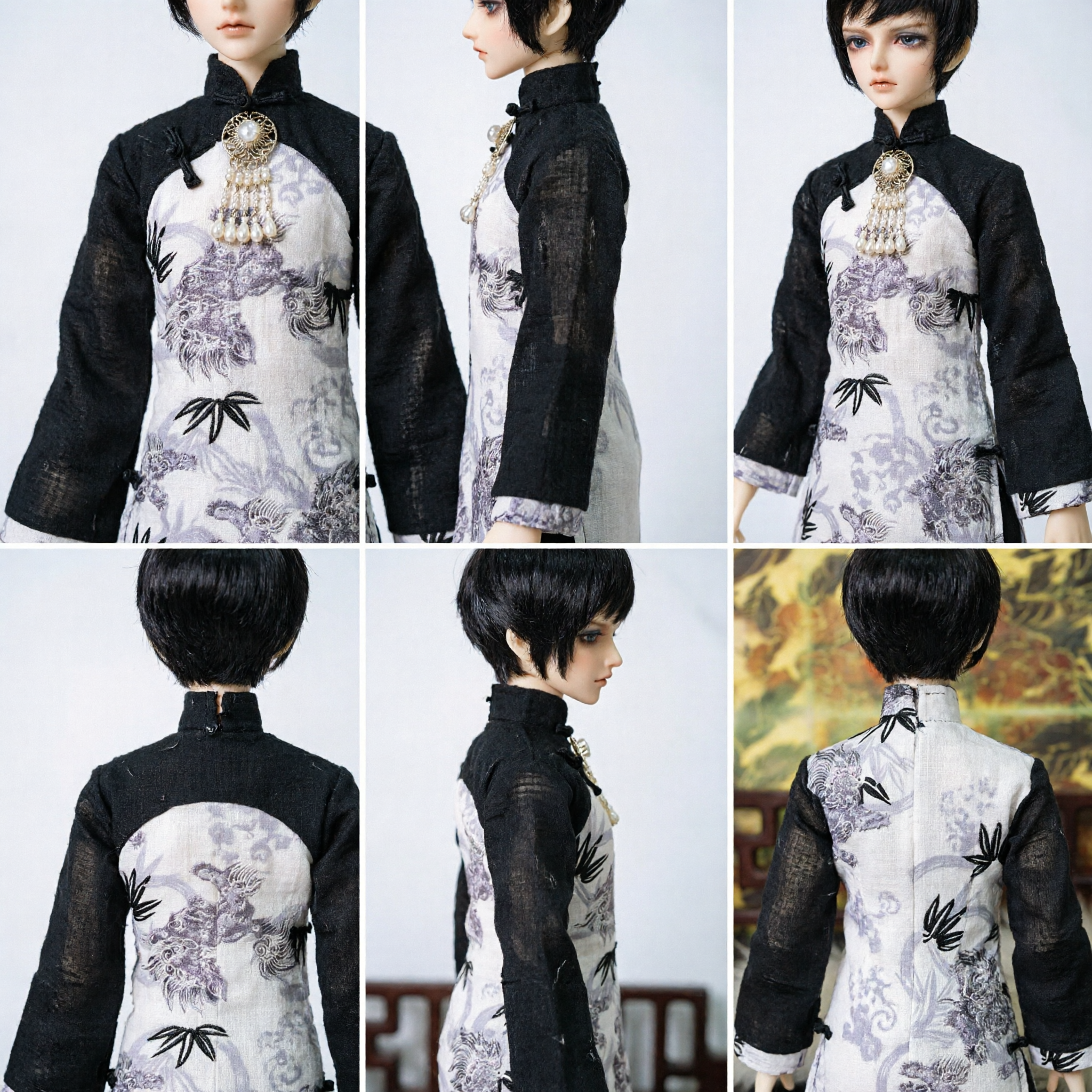 Traditional Chinese Costume for BJD Dolls Black and White Dragon Pattern Robe Ancient Style Clothing for Male Figures