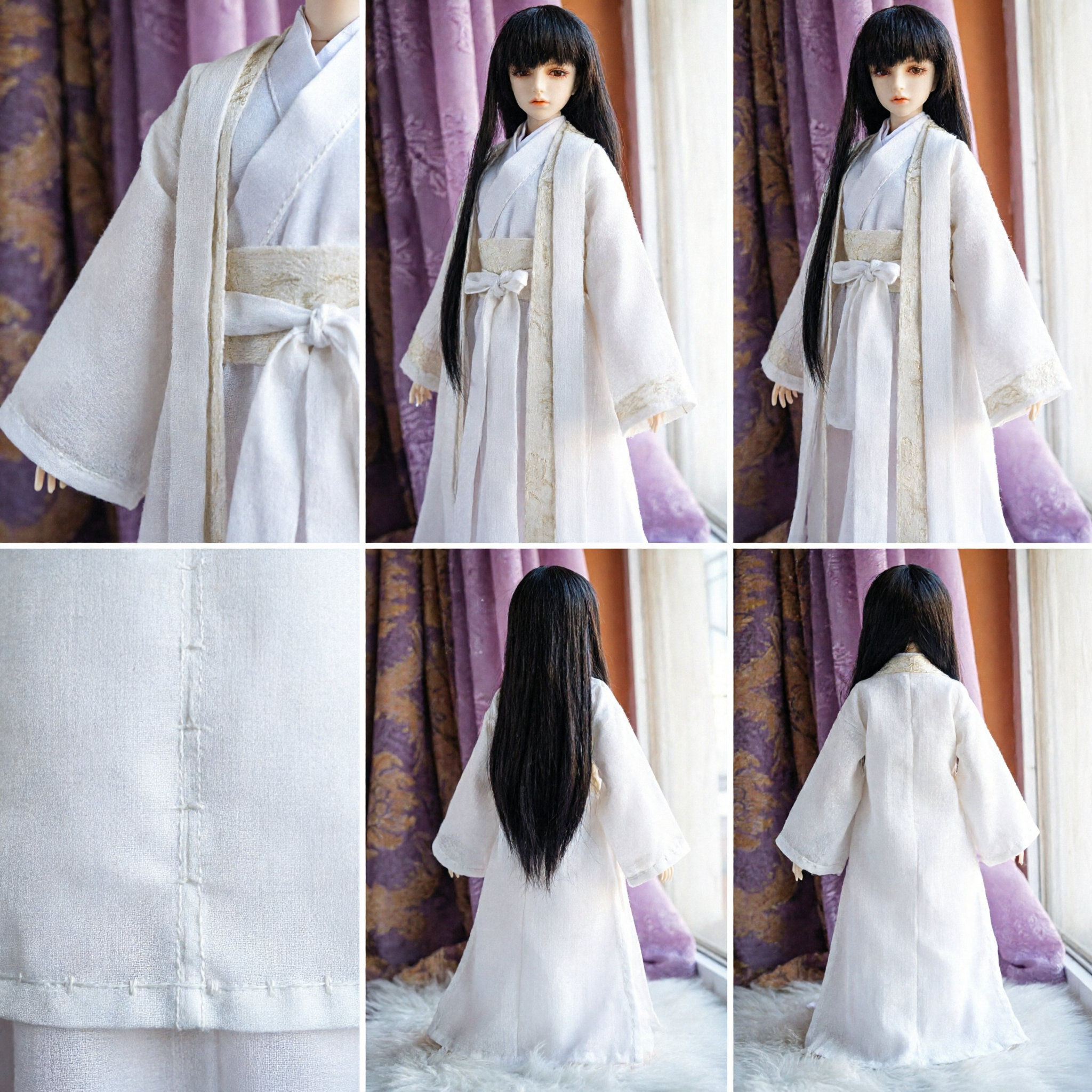 Traditional Chinese Hanfu Ancient Scholar Costume for BJD Dolls White Robe Historical Clothing Set