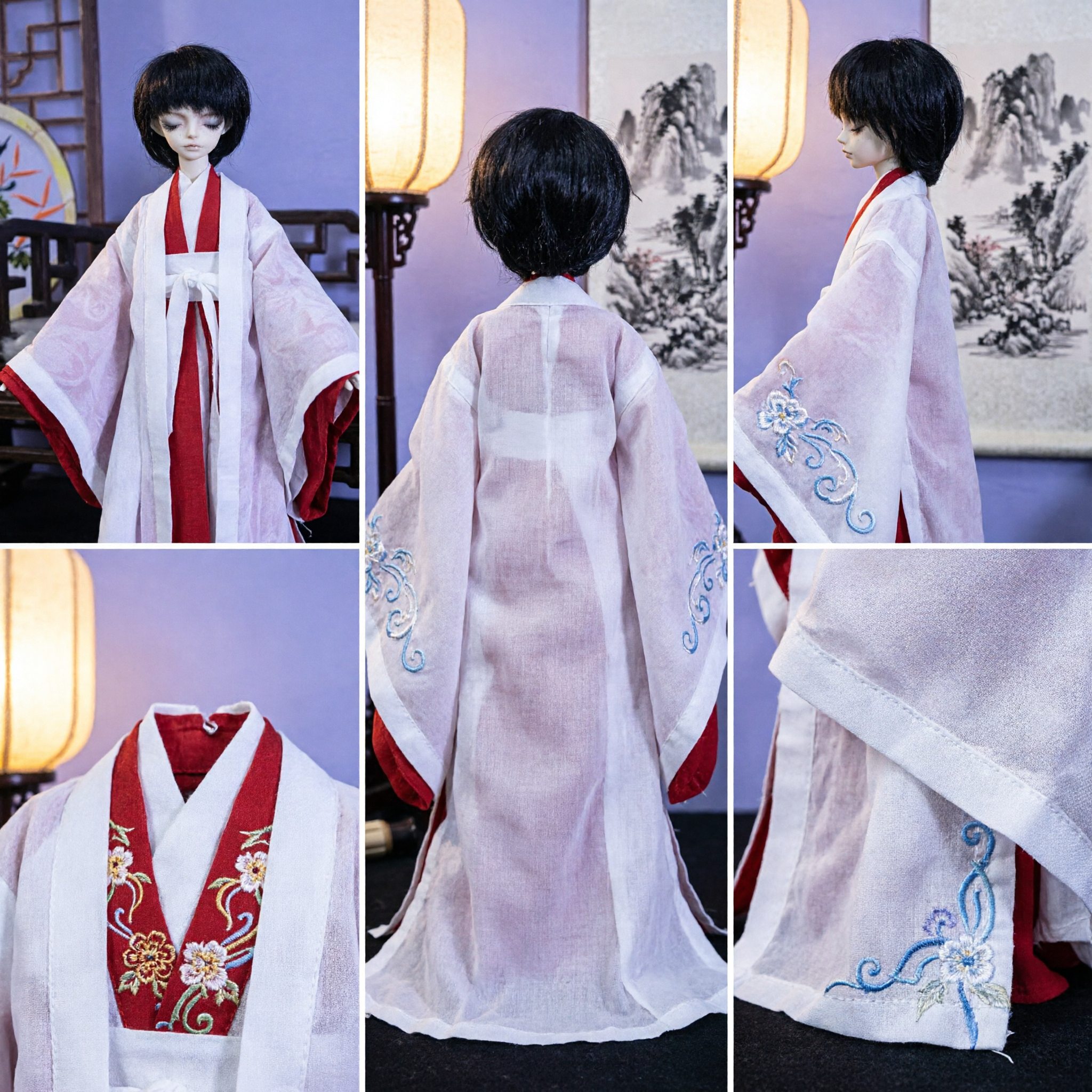 Traditional Chinese Hanfu Ancient Costume Red and White Robe for BJD Doll Cosplay and Display