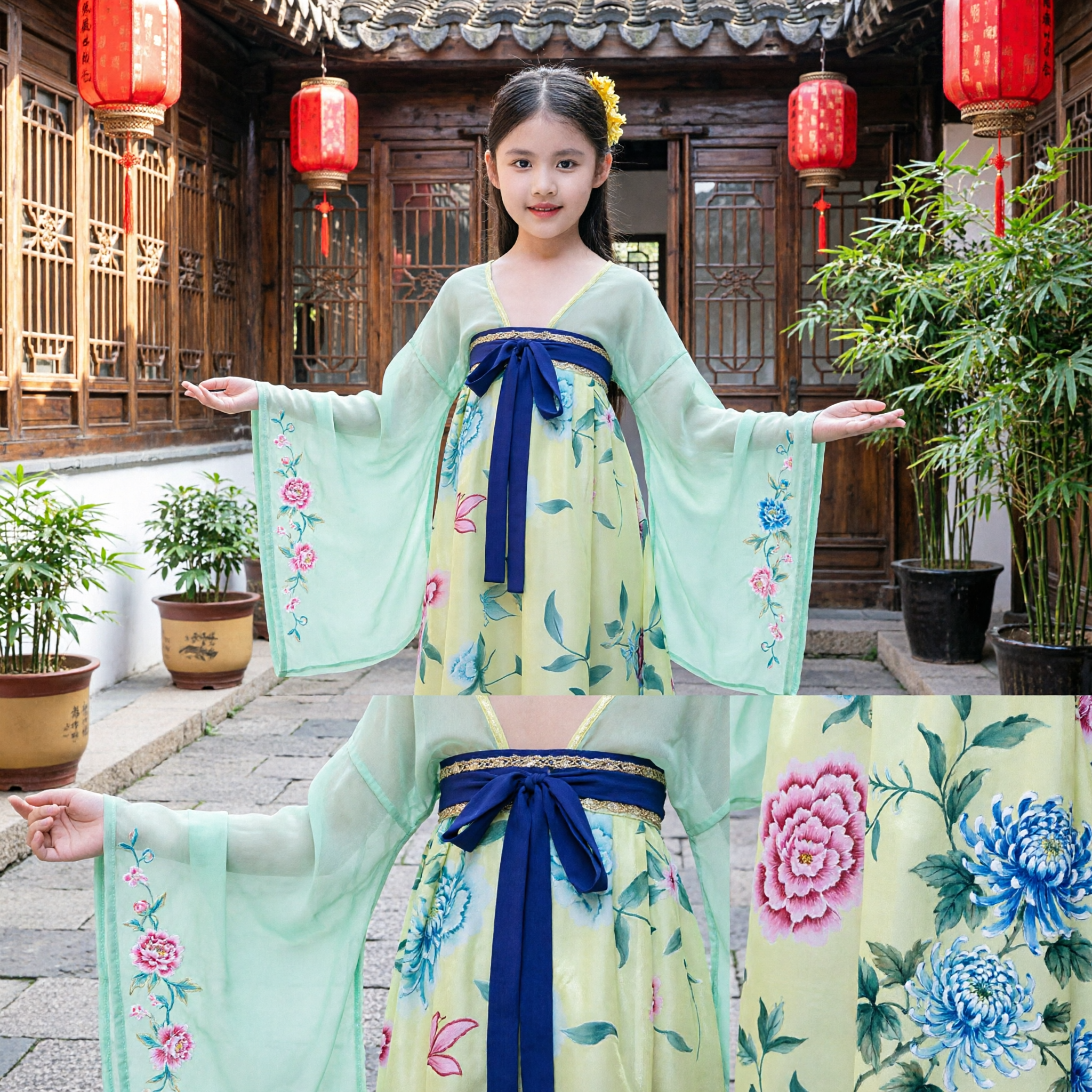 Girls Traditional Chinese Hanfu Costume Tang Dynasty Ancient Fairy Dress for Kids Performance and Festivals