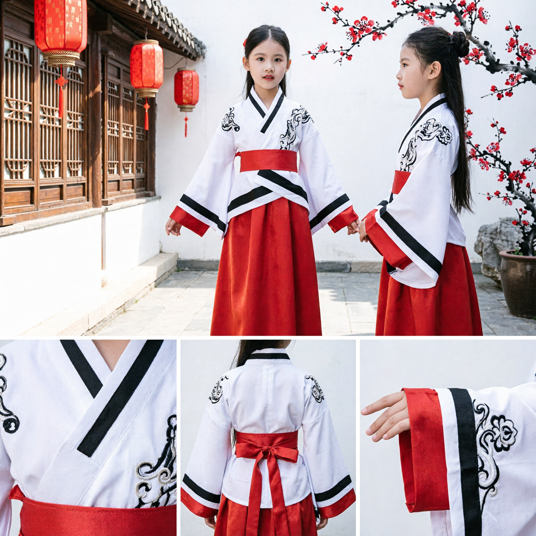 Traditional Chinese Hanfu Costume for Kids Girls Ancient Clothing Fairy Dress Performance Wear Red