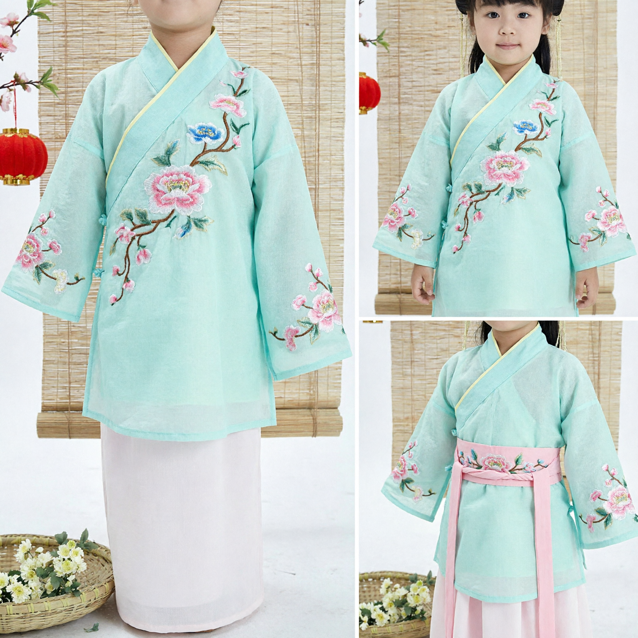 Kids Girls Traditional Chinese Hanfu Costume Ancient Tang Dynasty Fairy Dress for Performance and Photography