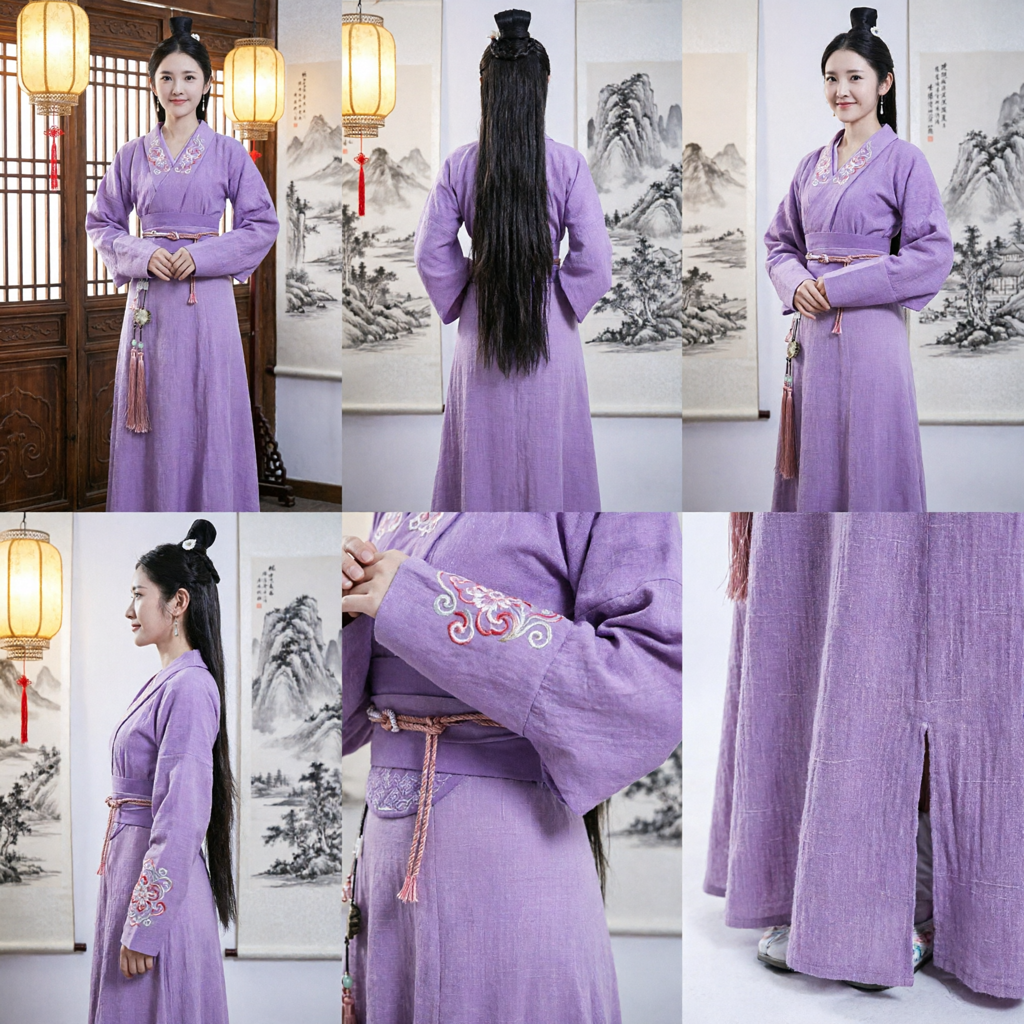 Ancient Chinese Traditional Hanfu Costume Women Lavender Wide Sleeve Robe for Cosplay and Historical Performance