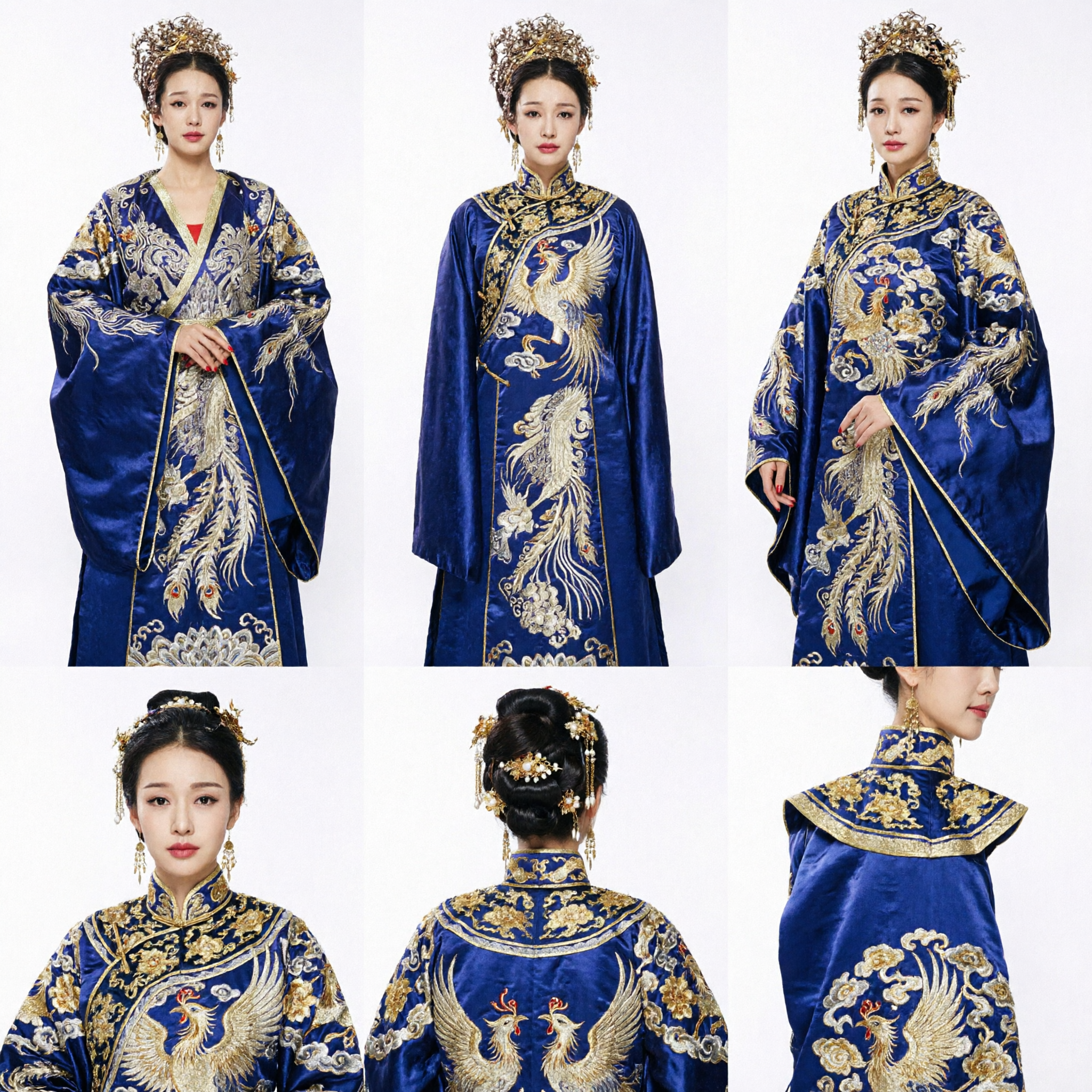 Deluxe Ancient Chinese Empress Costume Blue Royal Dragon Robe with Golden Headdress for Women Cosplay