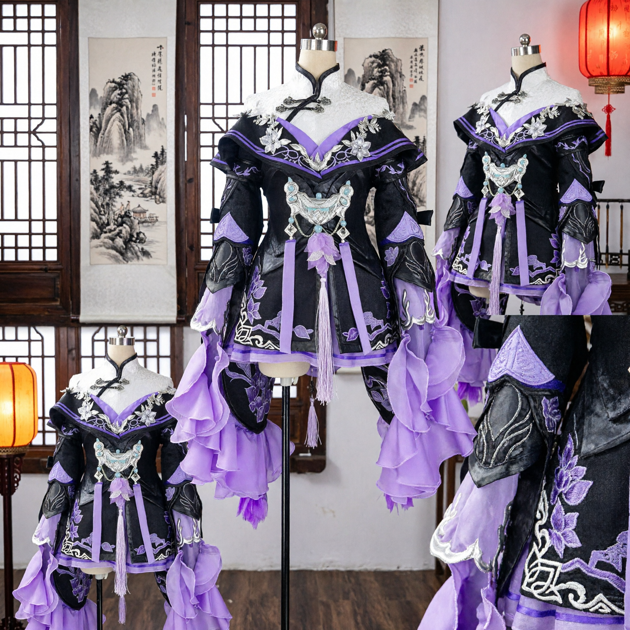 Elegant Black and Purple Wuxia Cosplay Costume Traditional Chinese Hanfu Dress for Women Performance