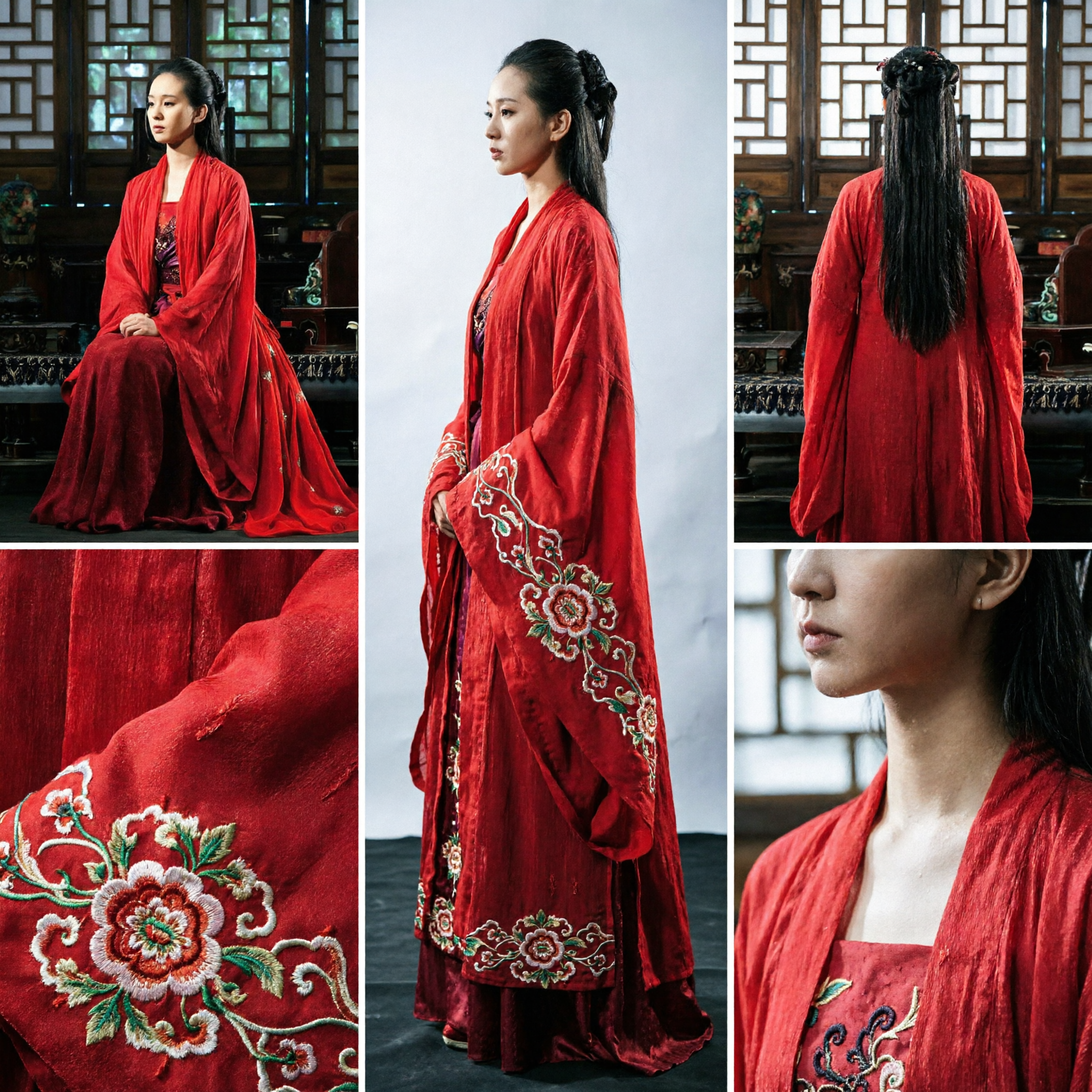 Elegant Women's Red Chinese Traditional Hanfu Ancient Costume Embroidered Dress for Cosplay and Stage Performance