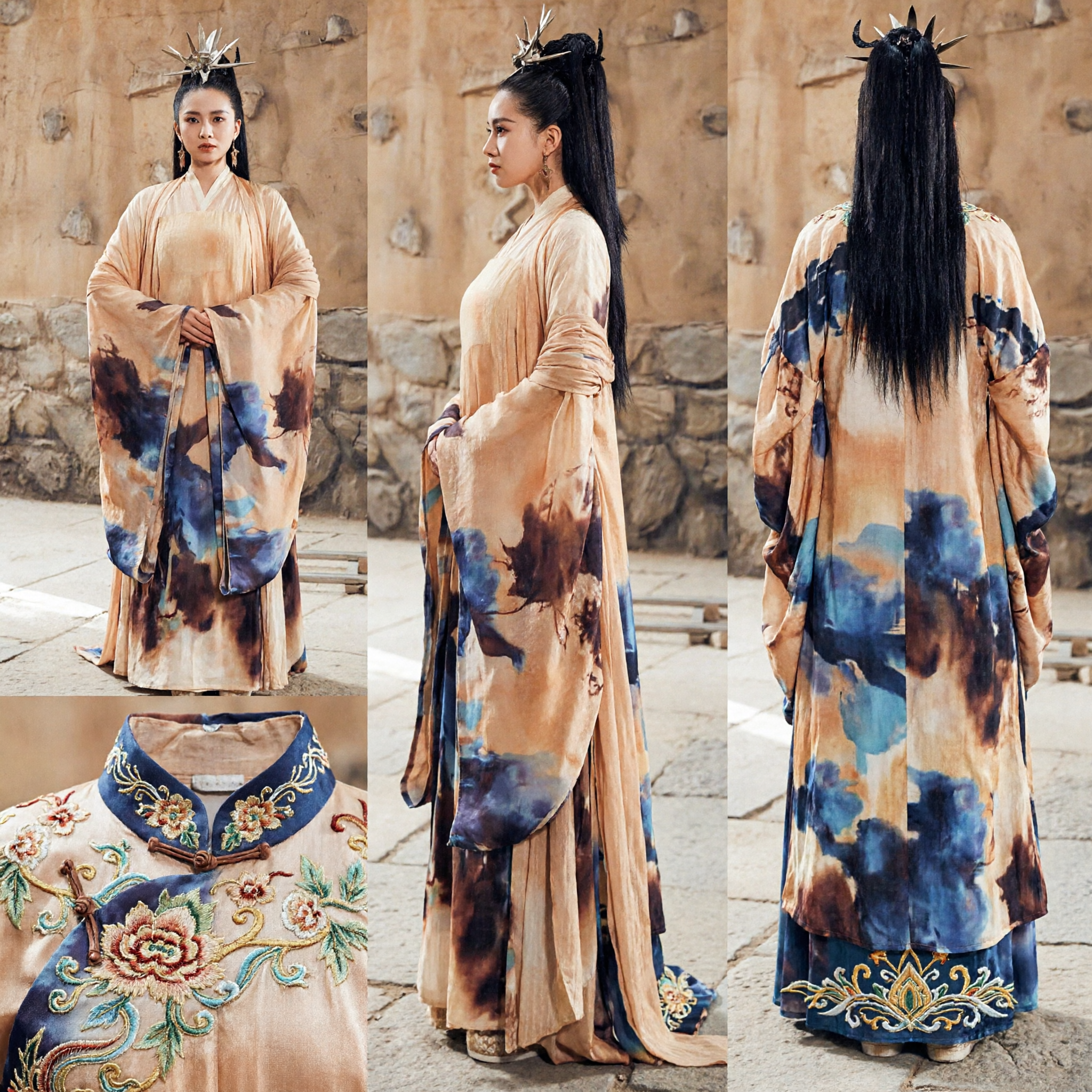 Elegant Chinese Ancient Costume Hanfu Dress for Women Wuxia Historical Cosplay Outfit with Ink Print Design