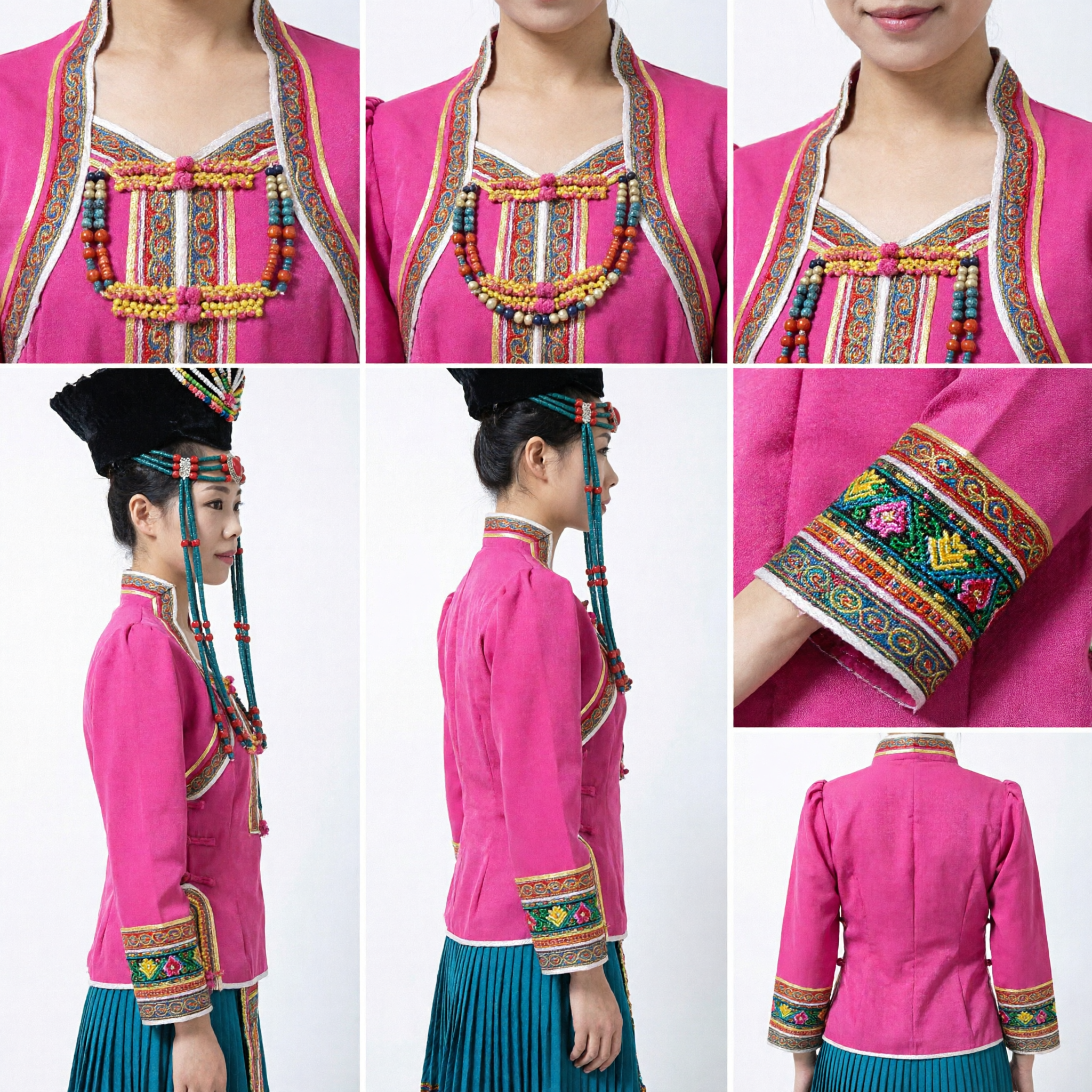 Traditional Chinese Mongolian Ethnic Minority Beaded Headpiece Green Red Jewelry for Women Dance Performance