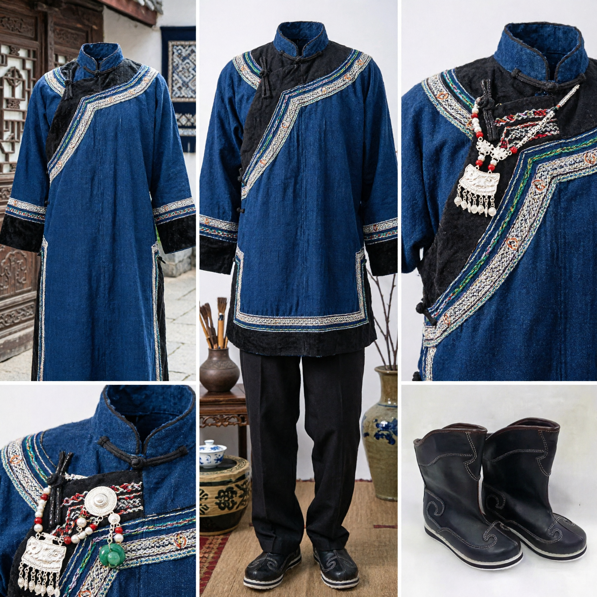 Traditional Black Leather Chinese Mongolian Boots for Folk Dance Kung Fu Martial Arts Performance