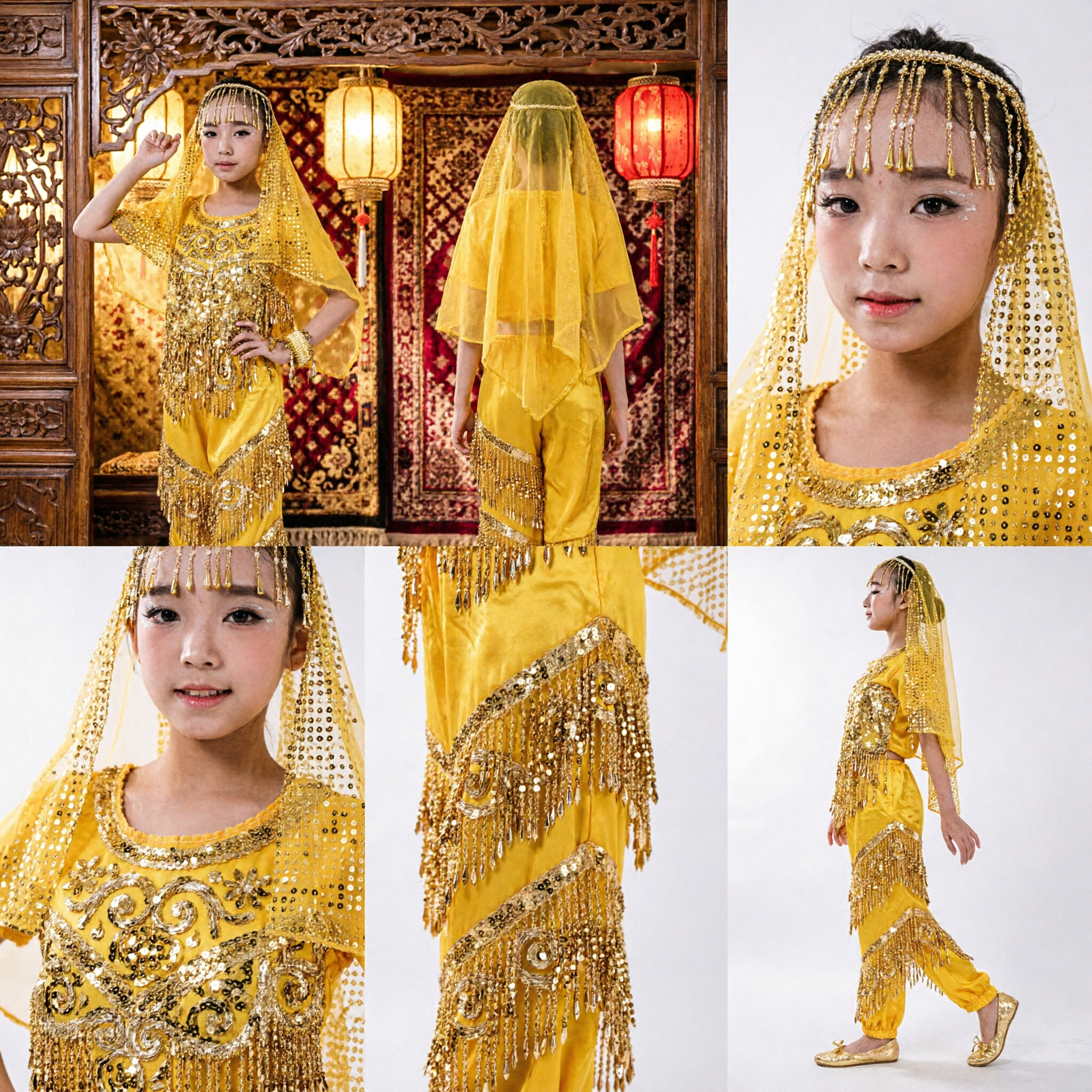 Vibrant Yellow Bollywood Indian Dance Costume for Women Traditional Stage Performance Outfit with Sequins