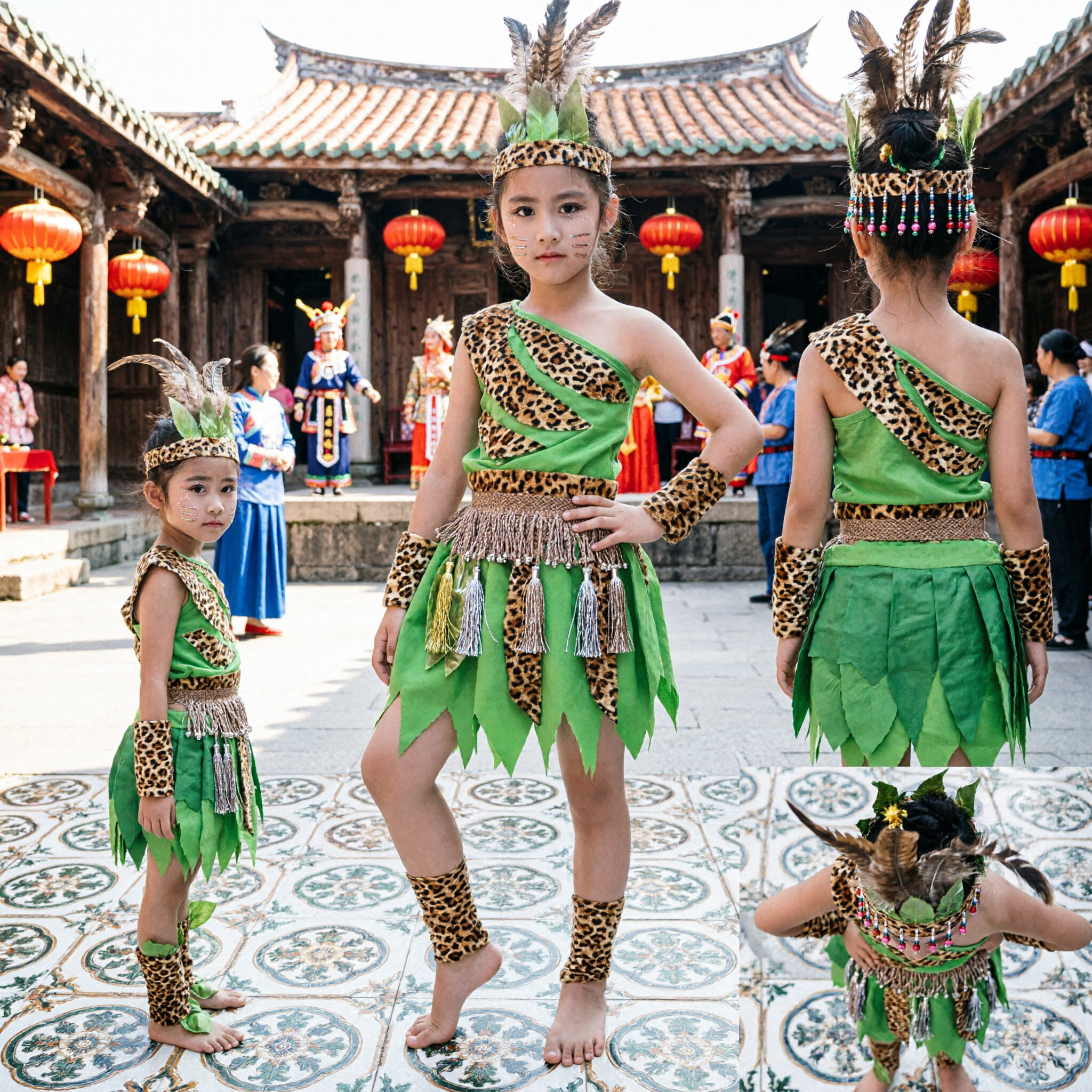 Girls Green Jungle Safari Leopard Print Dance Costume Kids Animal Stage Performance Outfit