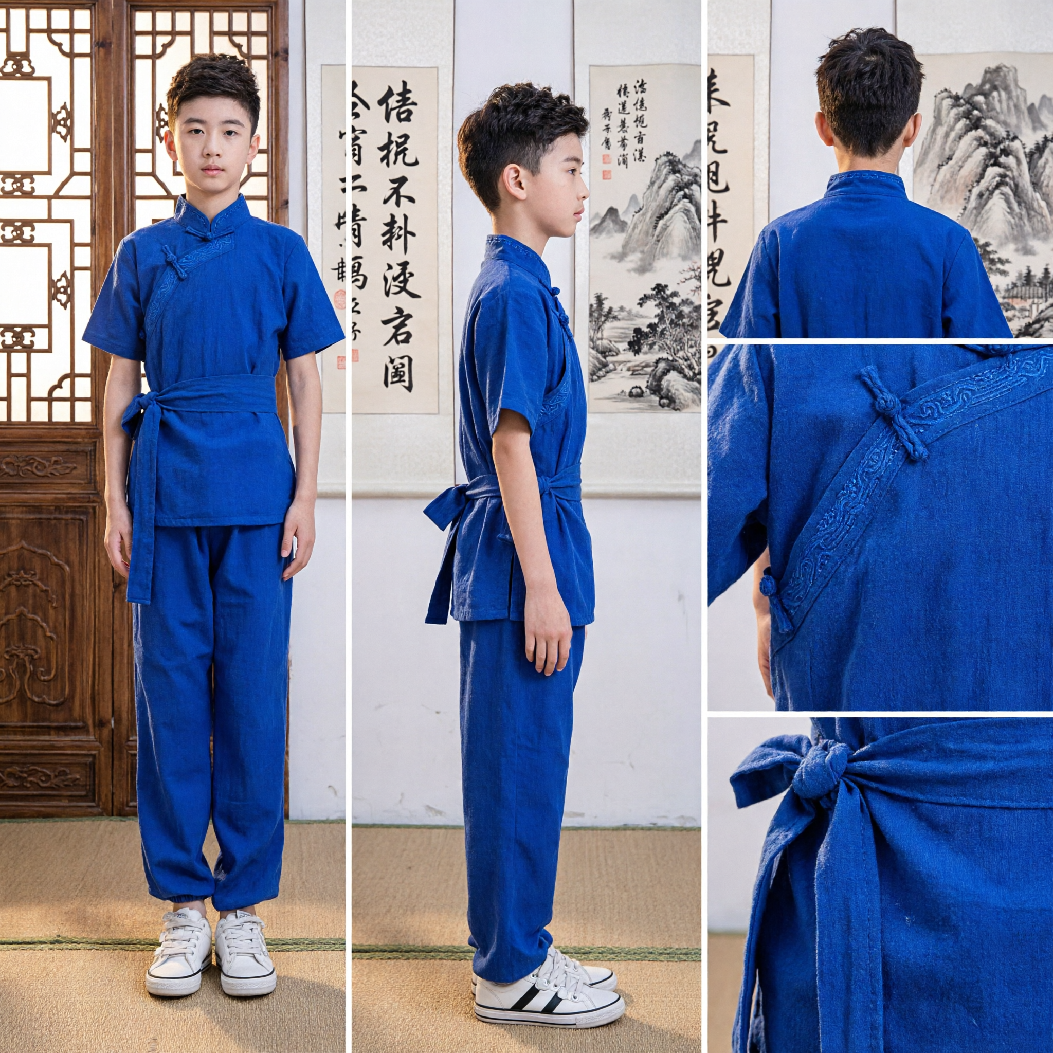 Traditional Blue Kids Kung Fu Uniform Boy Martial Arts Wushu Suit Chinese Tai Chi Costume for Training