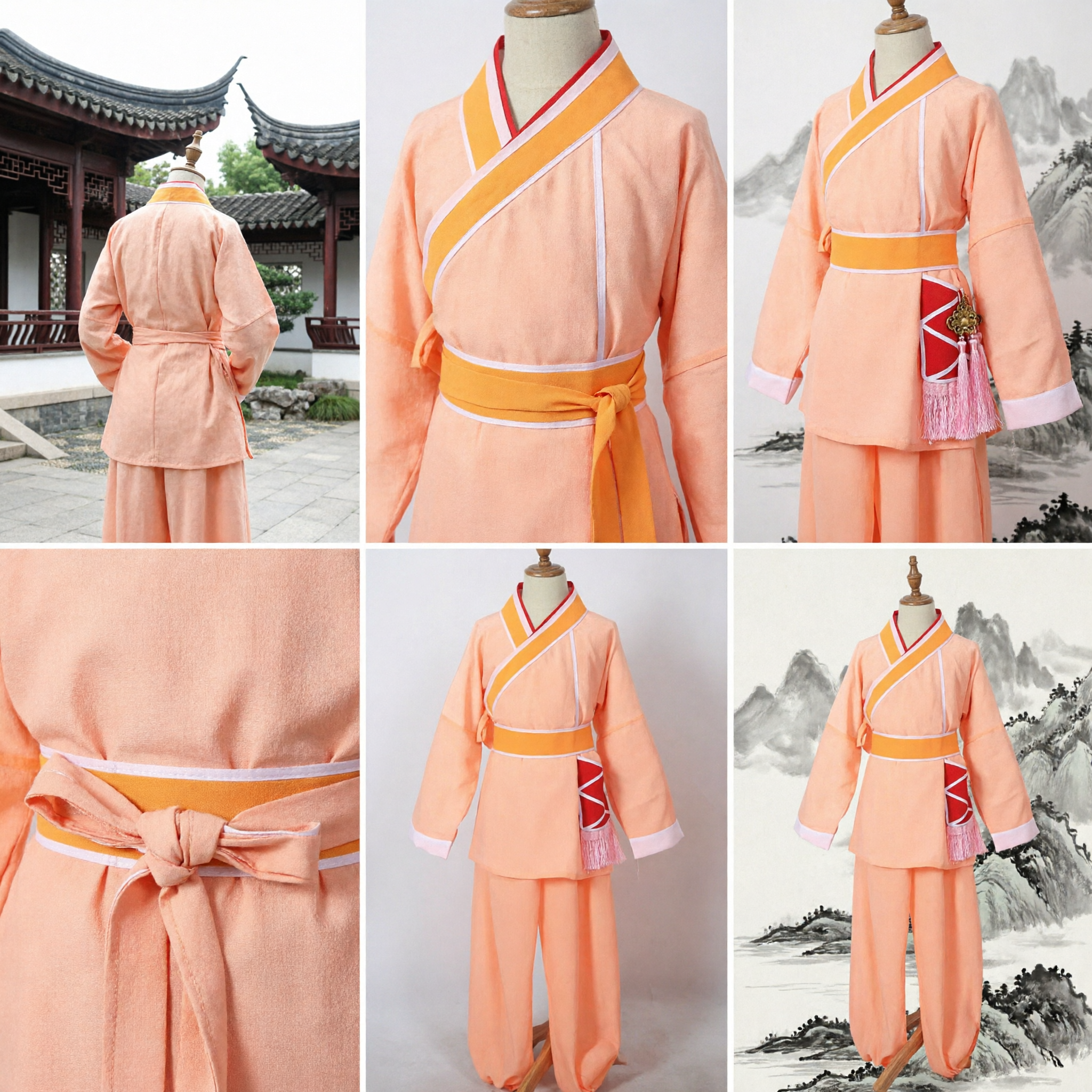 Traditional Chinese Peach Hanfu Costume Kung Fu Uniform Wushu Martial Arts Clothing for Stage Performance and Cosplay