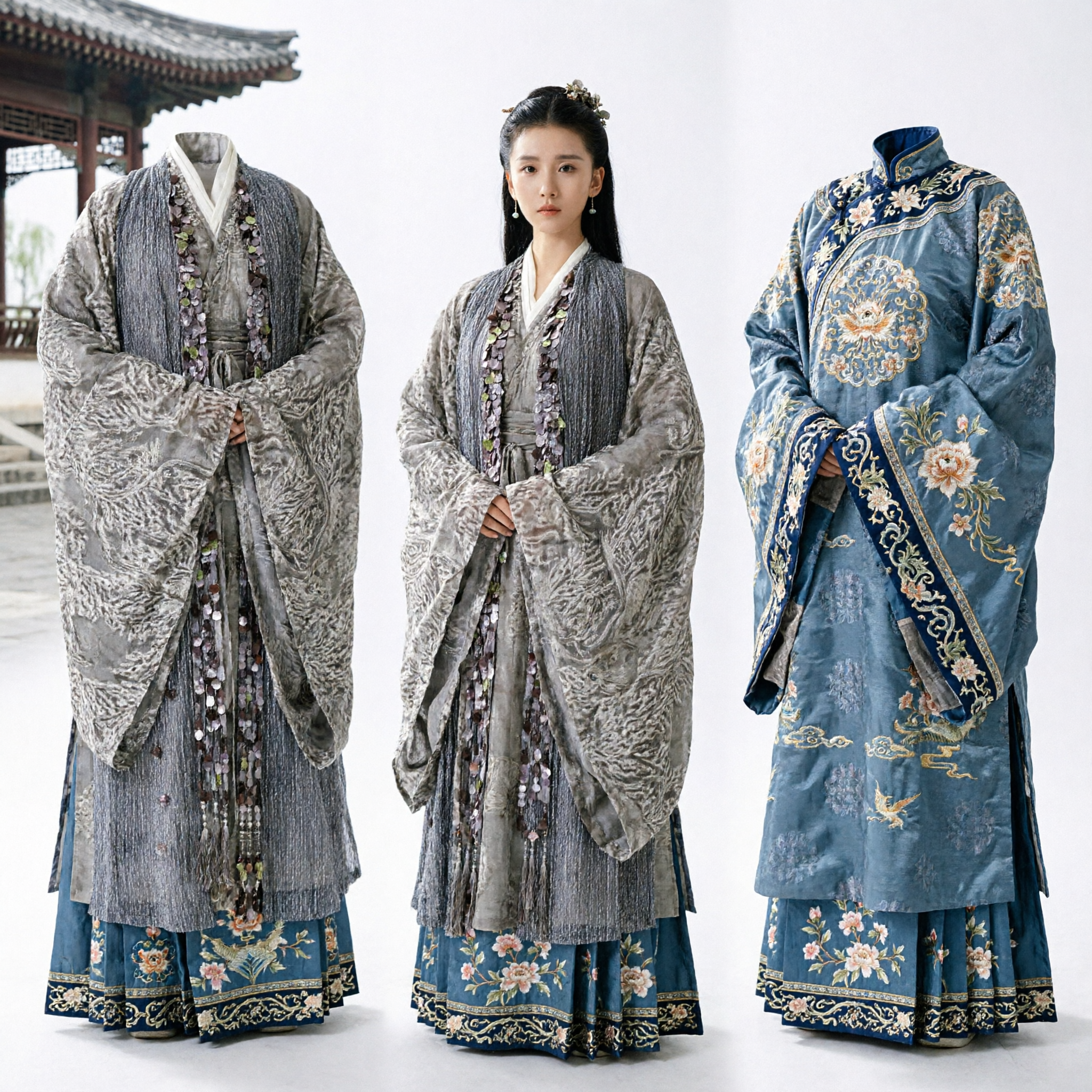 Women's Ancient Chinese Traditional Costume Hanfu Historical Drama Cosplay Grey Embroidered Long Robe