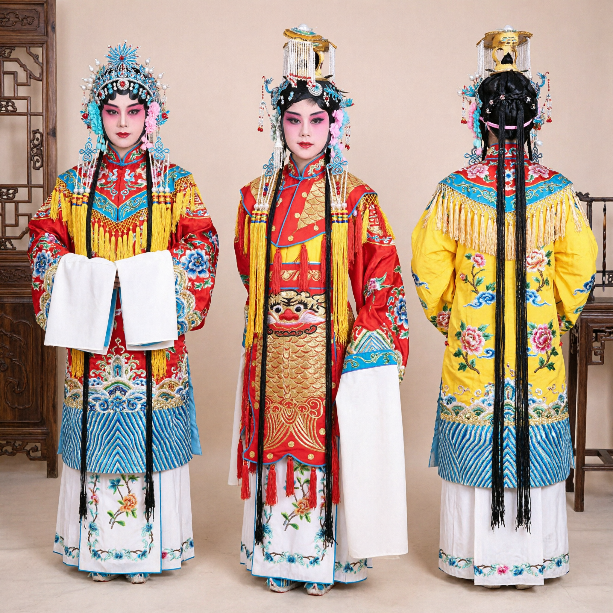 Traditional Chinese Peking Opera Costume Female General Yellow Robe Wu Dan Role Stage Performance Attire