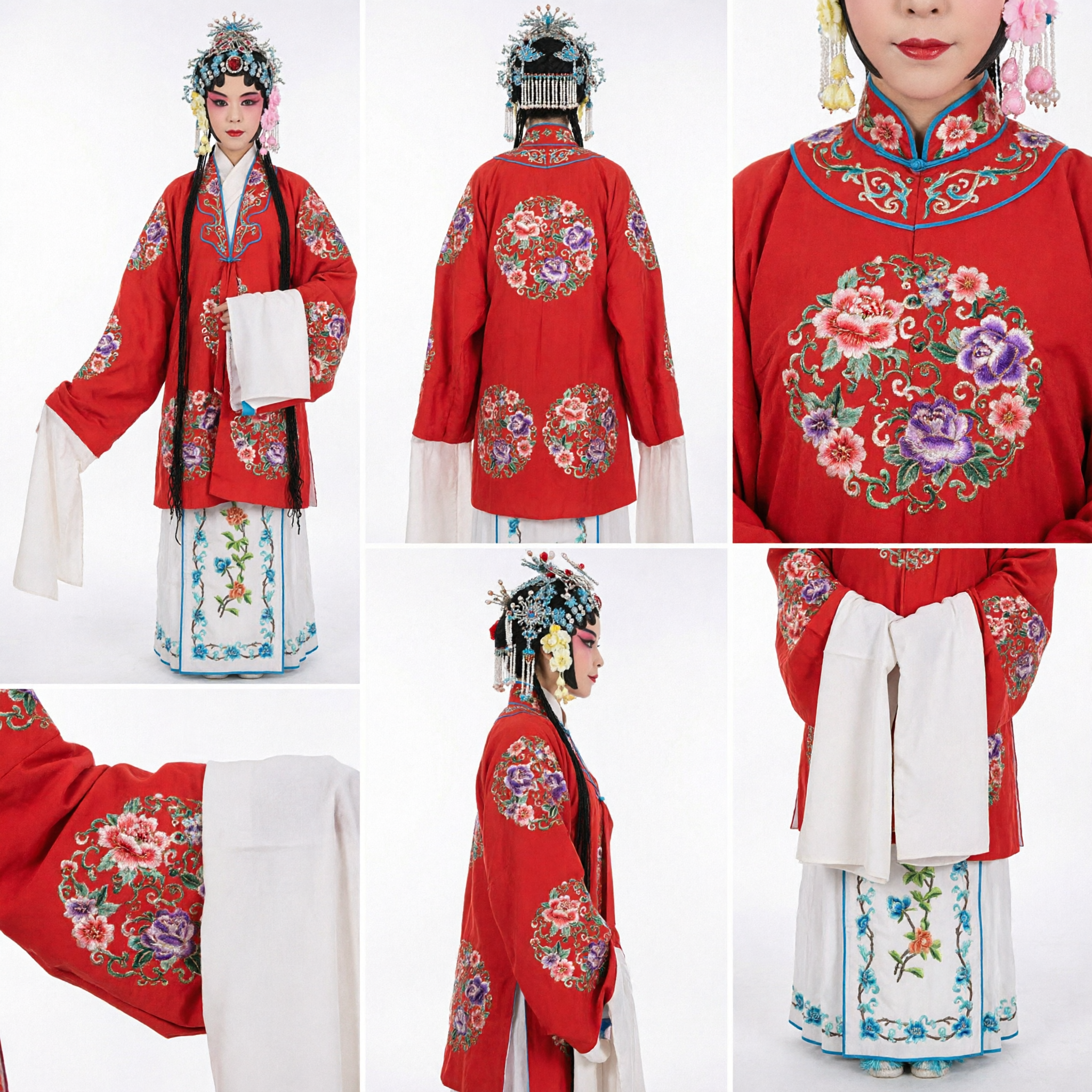 Traditional Chinese Beijing Opera Female Costume Red Embroidered Robe and Skirt Set for Stage Performance