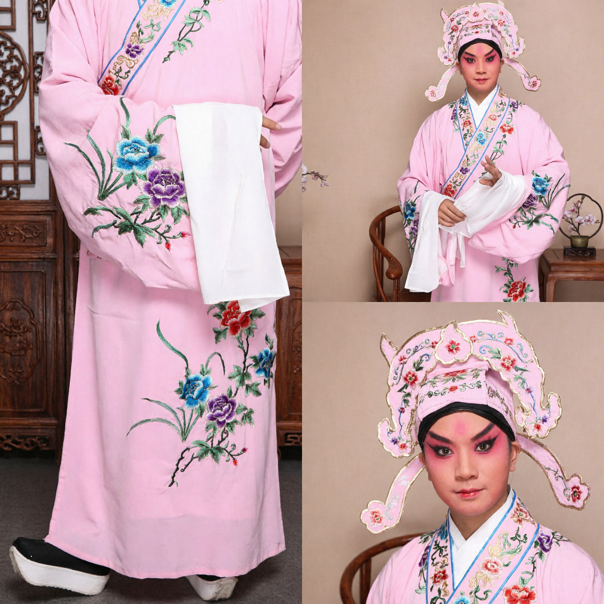 Traditional Pink Chinese Beijing Opera Costume Xiaosheng Scholar Robe Embroidered Stage Outfit for Men