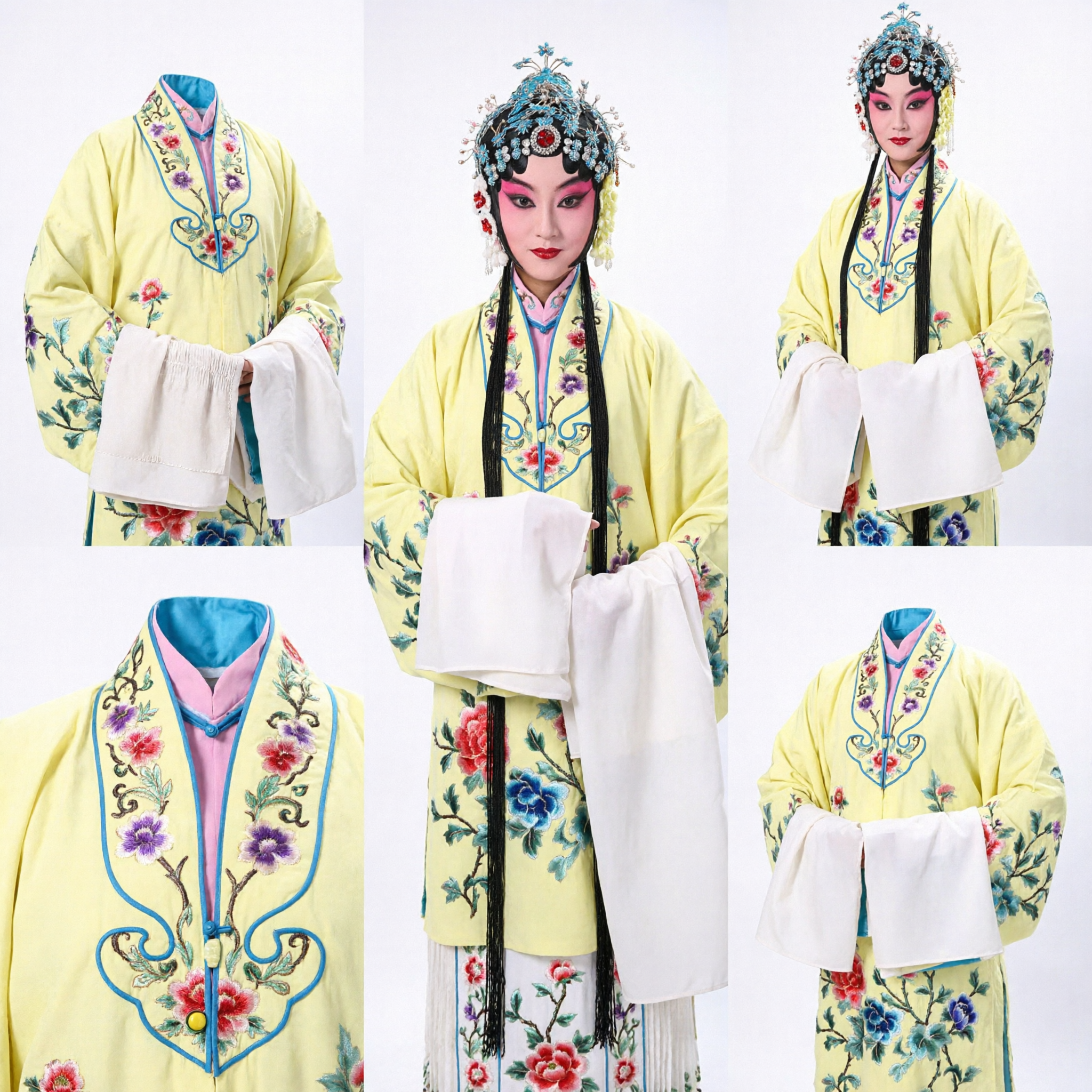 Traditional Chinese Peking Opera Costume Yellow Embroidered Robe with Headpiece for Women Stage Performance