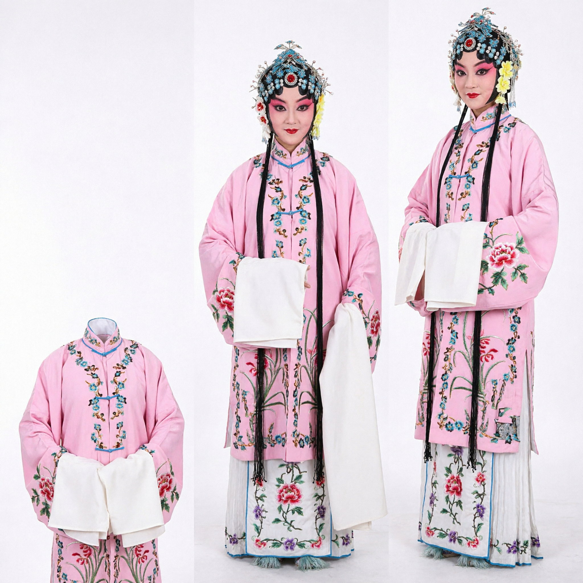 Traditional Chinese Beijing Opera Costume Pink Embroidered Robe with Water Sleeves for Female Stage Performance