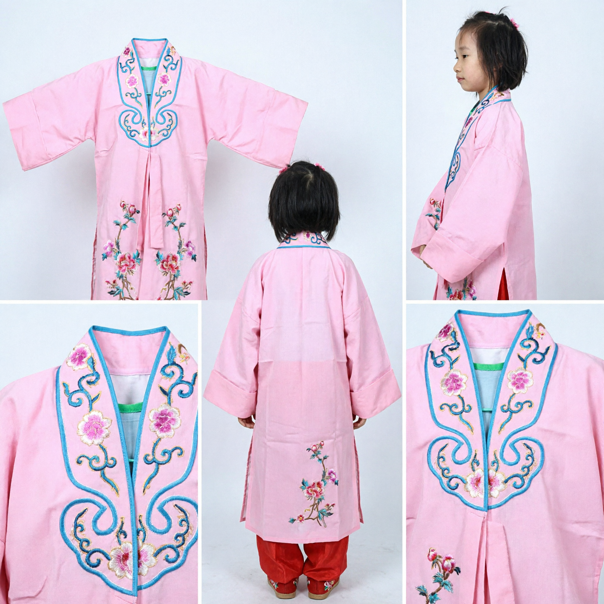 Pink Traditional Chinese Opera Costume for Kids Girls Embroidered Stage Performance Outfit
