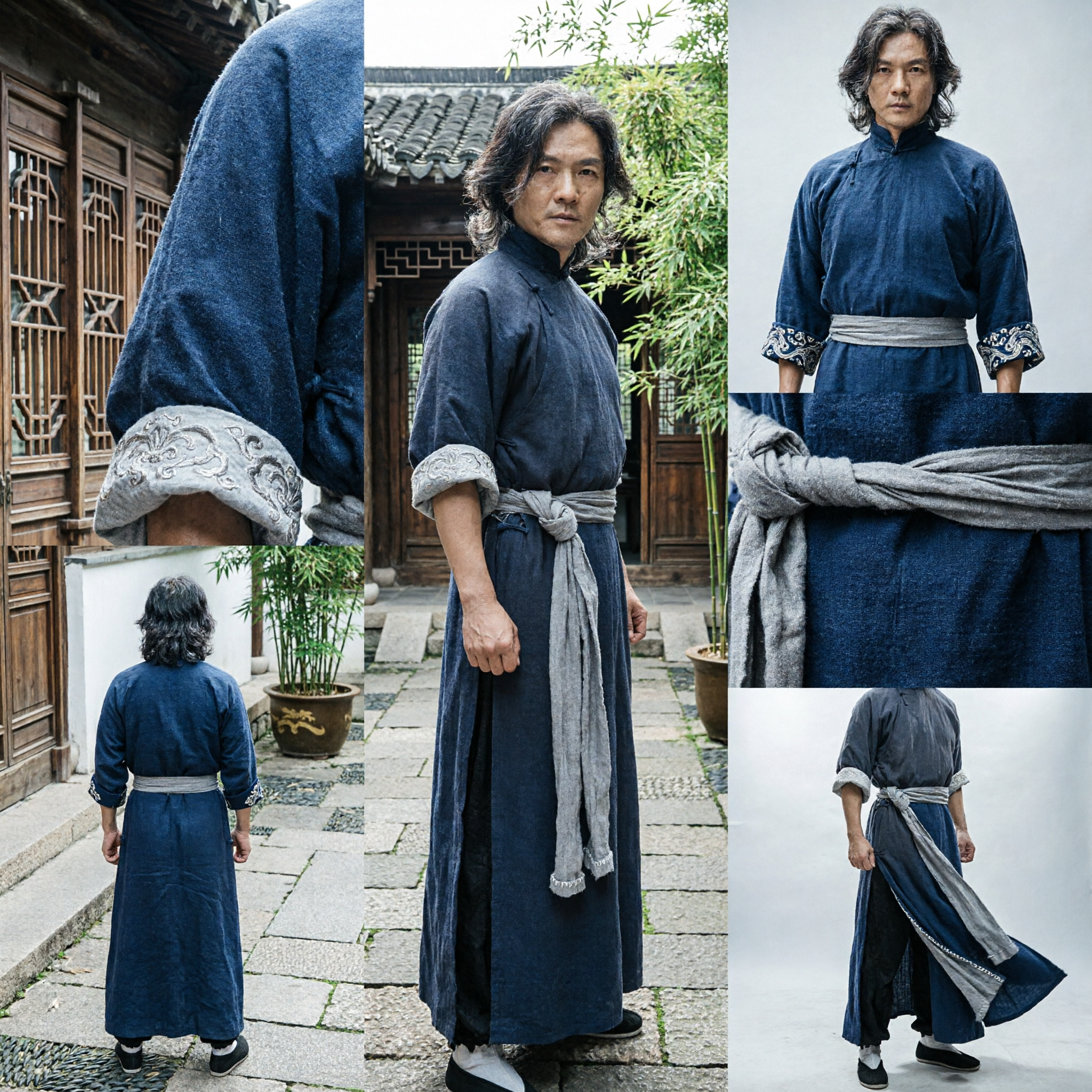 Men's Traditional Chinese Kung Fu Uniform Black Tai Chi Martial Arts Costume Ancient Swordsman Outfit