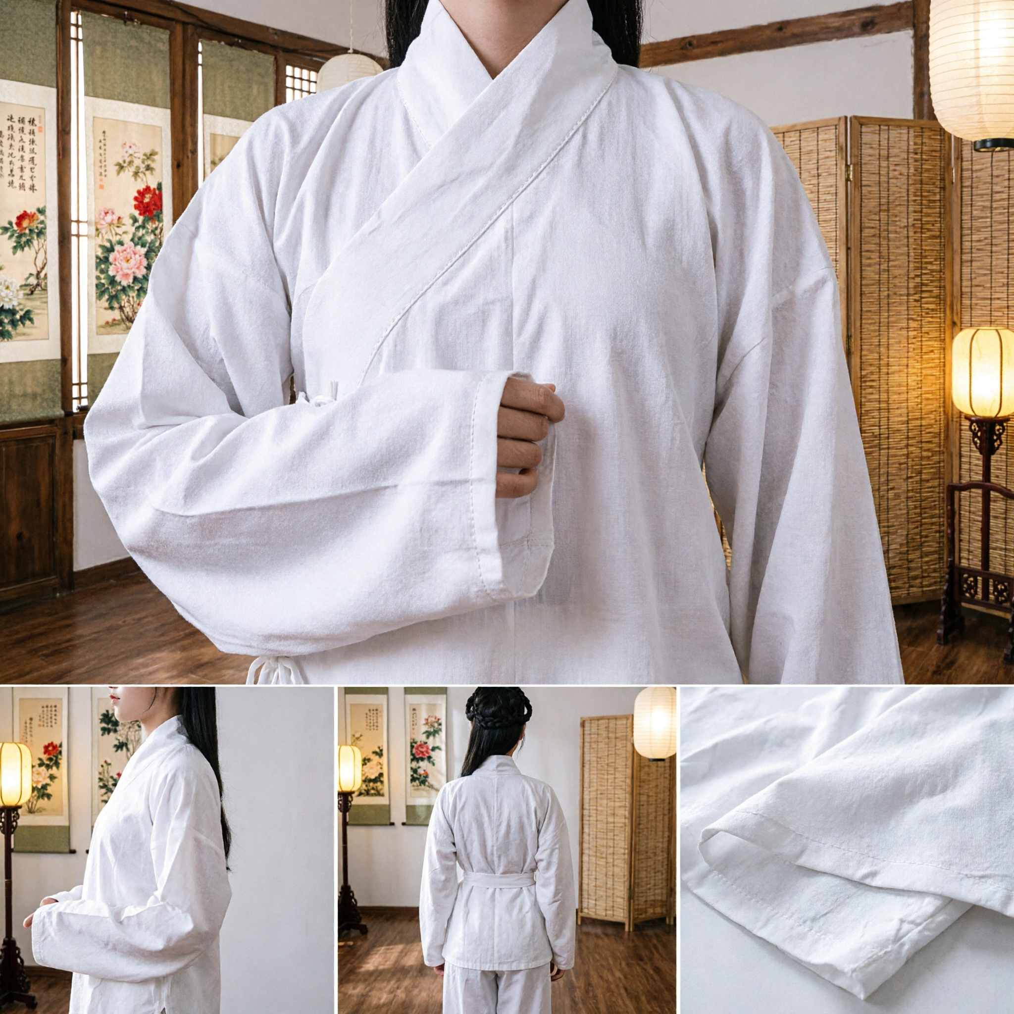 Traditional Chinese White Hanfu Costume Women's Cotton Linen Kung Fu Tai Chi Martial Arts Uniform Set