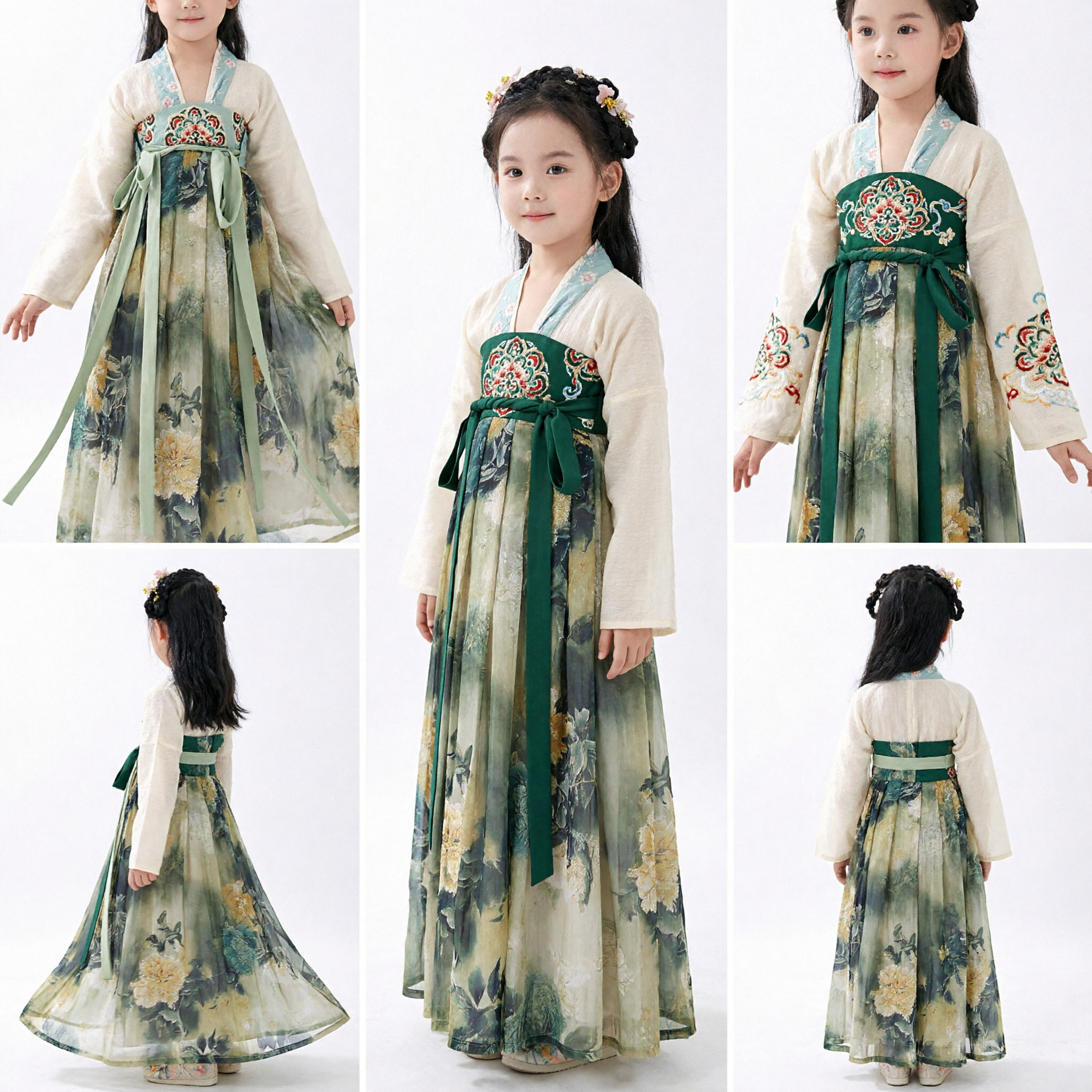 Traditional Chinese Hanfu Dress for Girls Tang Dynasty Style Floral Embroidered Princess Costume for Kids
