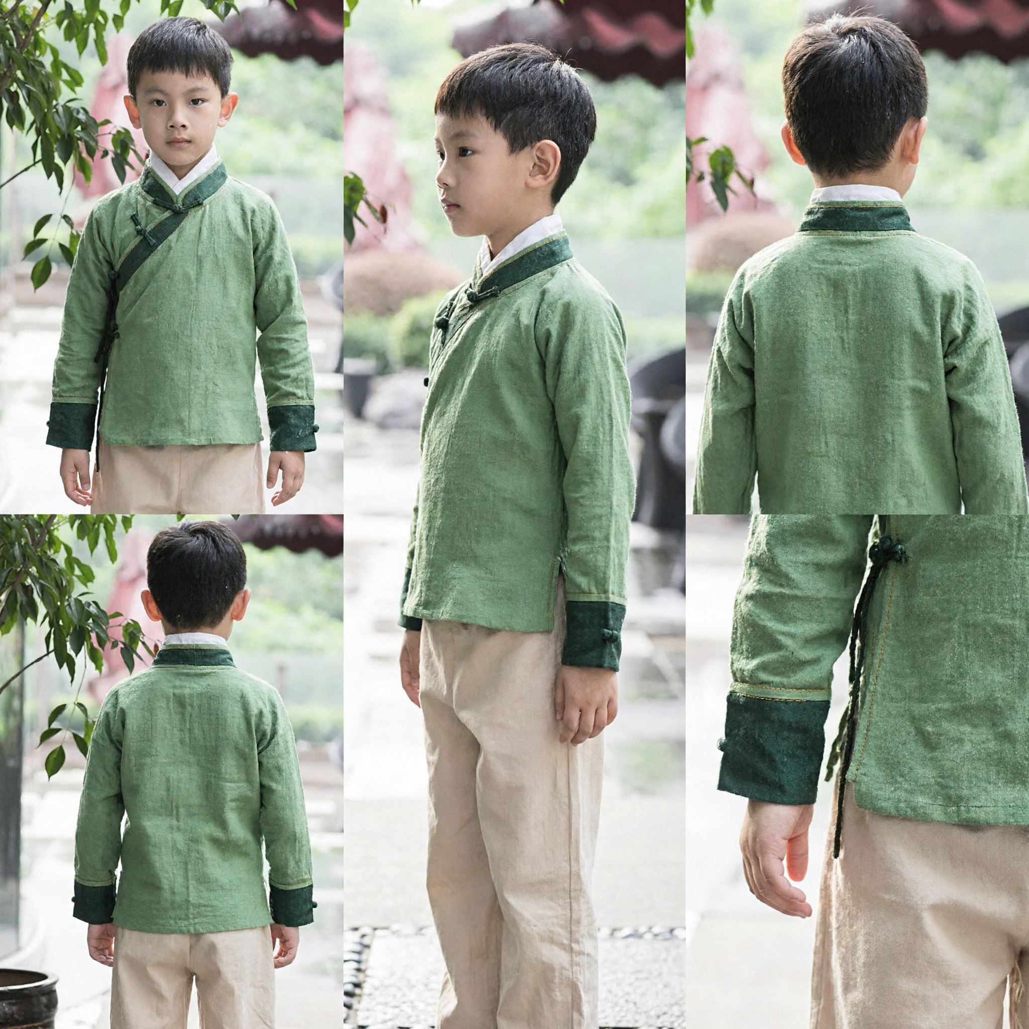 Kids Boys Chinese Traditional Kung Fu Martial Arts Costume Green Tang Suit Performance Outfit