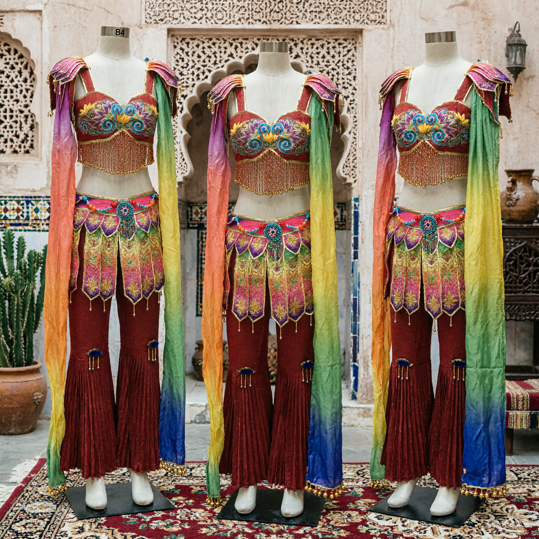 Chinese Traditional Dunhuang Dance Costume Women Rainbow Flying Apsaras Feitian Embroidered Performance Outfit with Long Water Sleeves