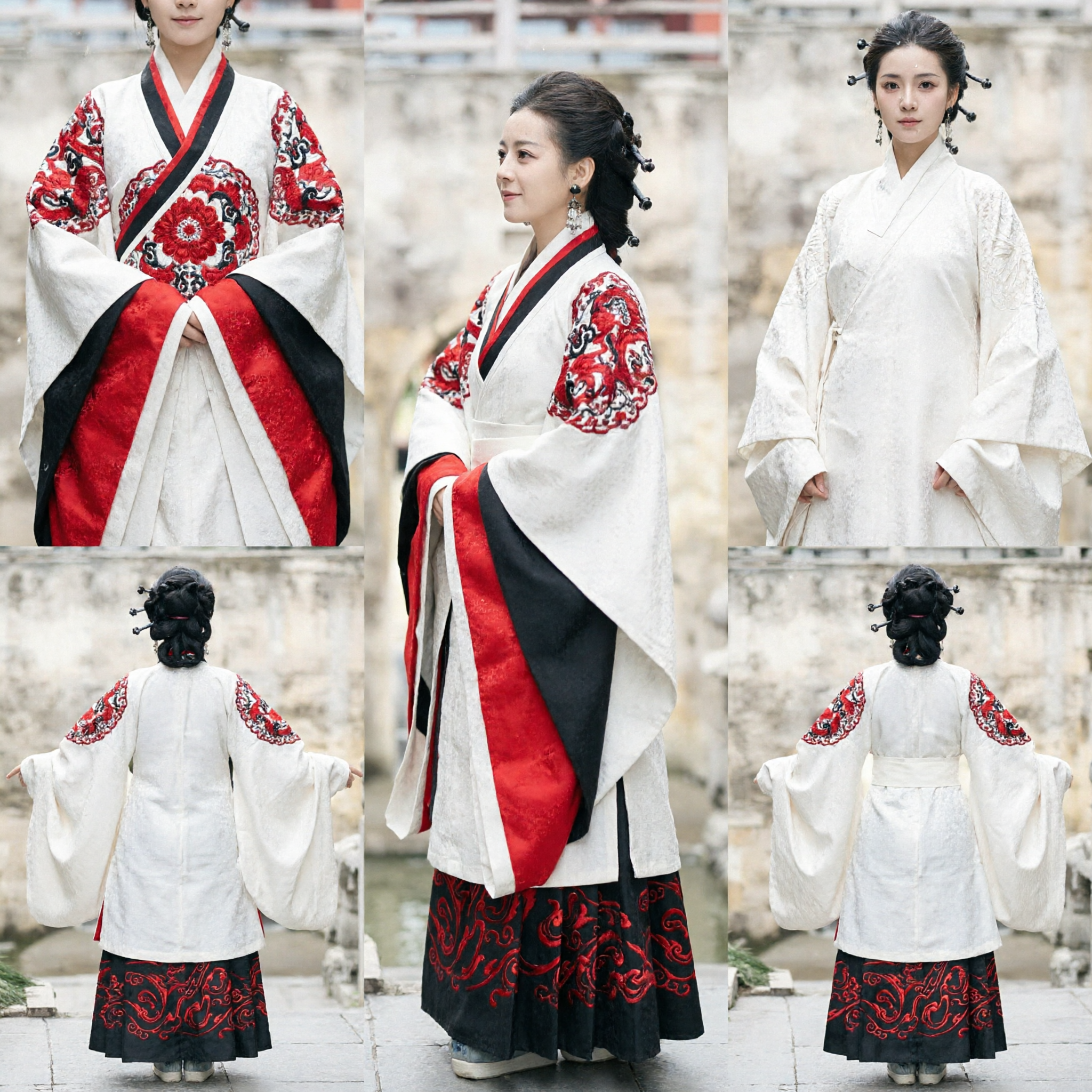 Traditional Chinese Hanfu Ancient Princess Costume White Red Black Embroidery Robe for Women Historical Cosplay