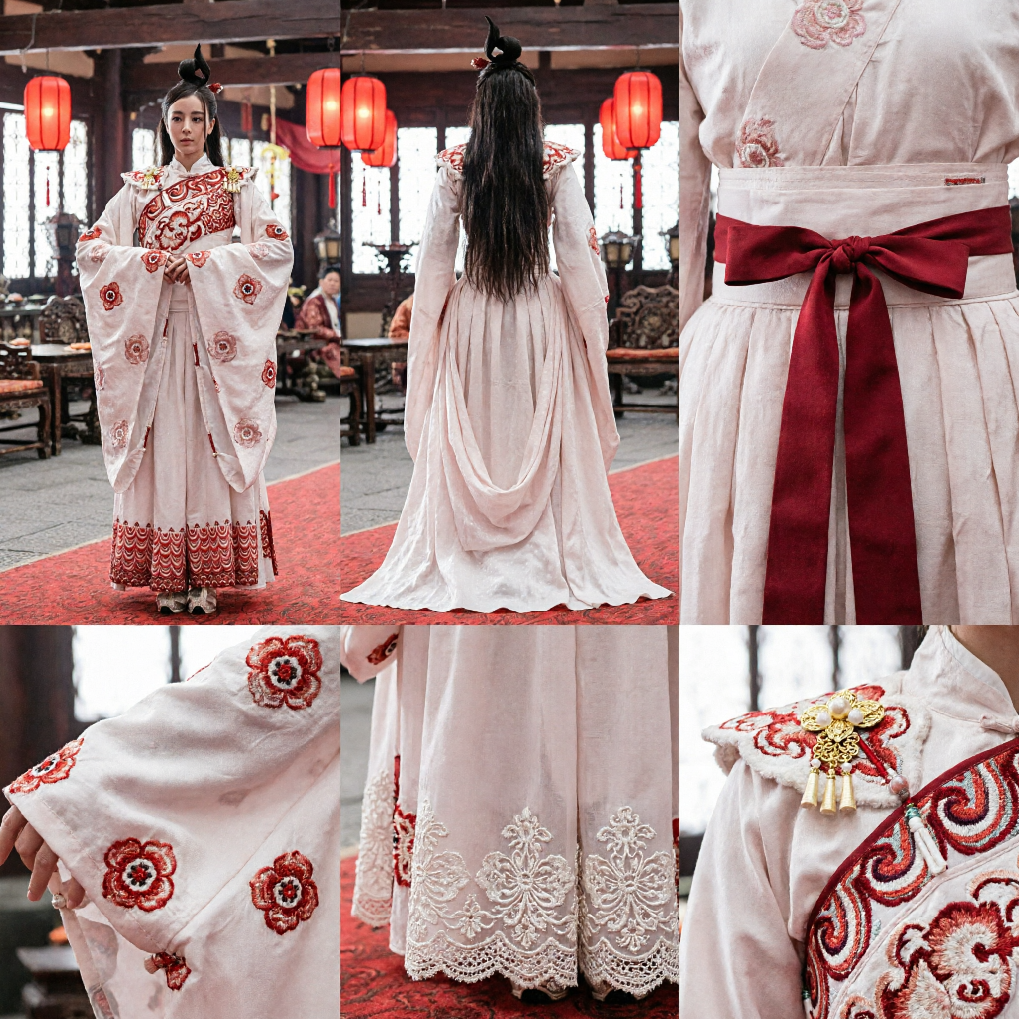 Chinese Traditional Ancient Sword Dance Hanfu Costume Women White Red Princess Dress for Cosplay Performance
