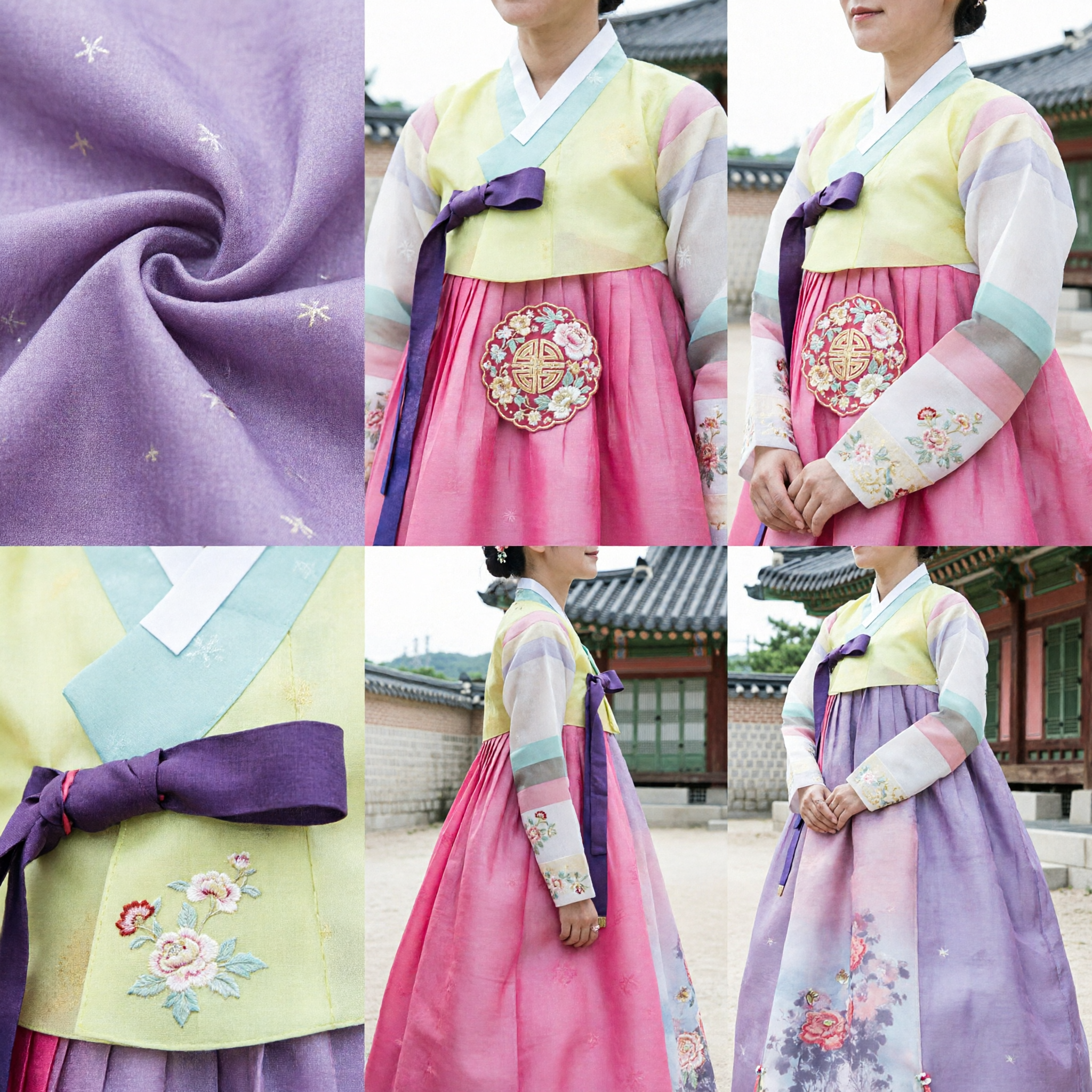 Traditional Korean Hanbok for Women Elegant Pink and Green Floral Embroidery Wedding Ceremony Costume Dress