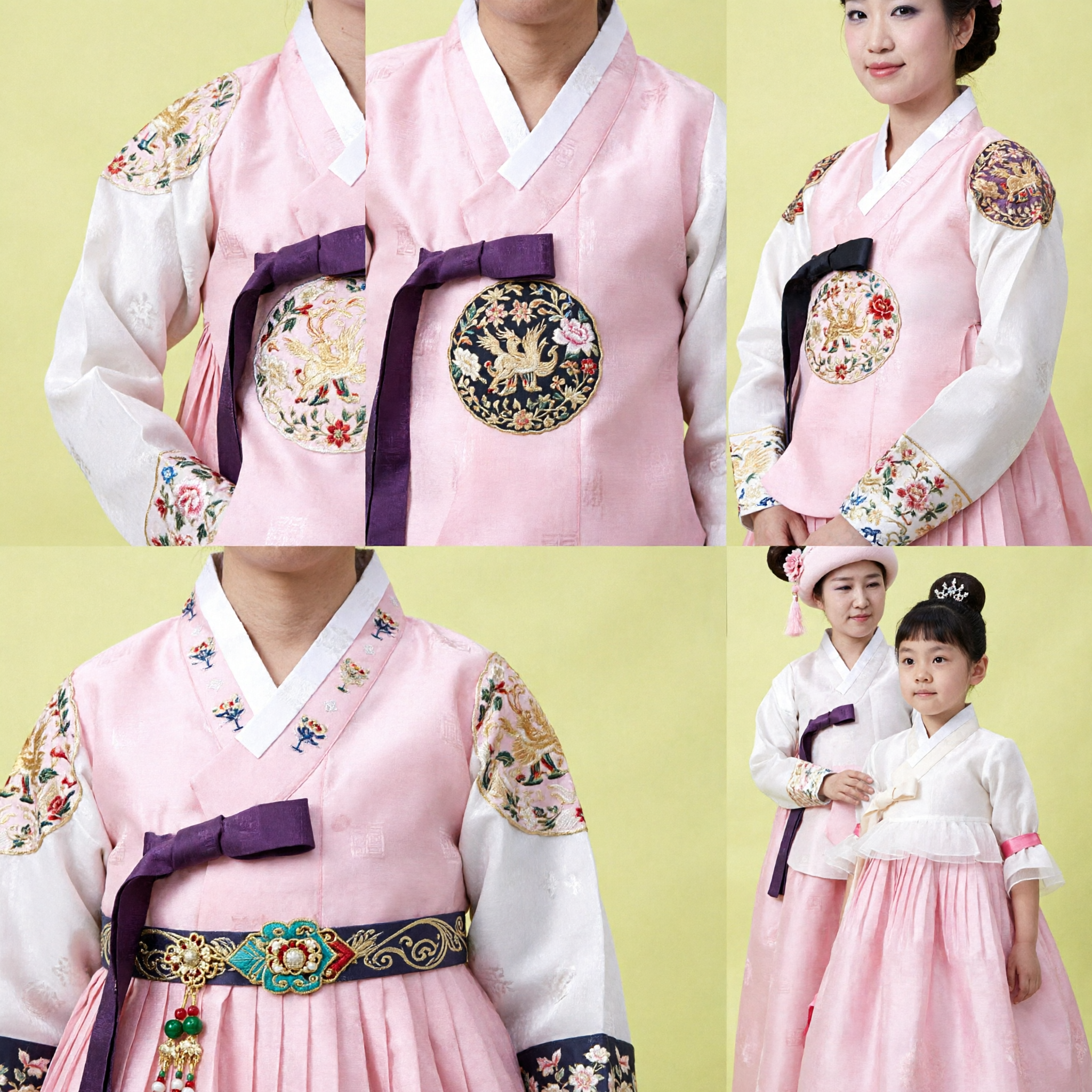 Elegant Pink Korean Hanbok Family Set Traditional Wedding Dol Party Costumes for Adults and Kids