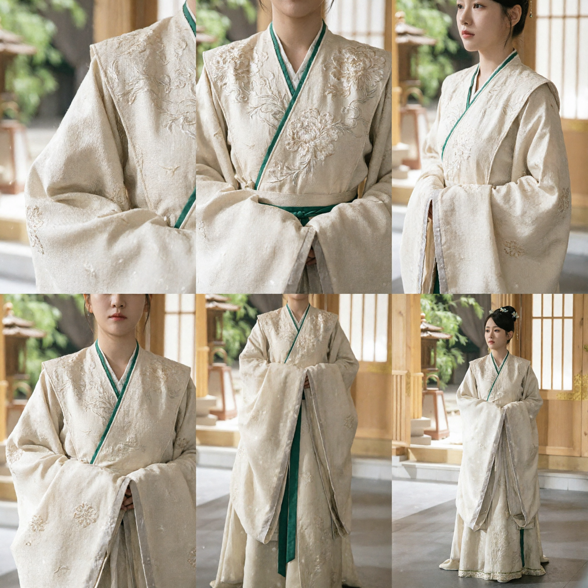 Traditional Chinese Hanfu Ancient Costume for Women Cream Beige Wide Sleeve Robe Historical Drama Dress
