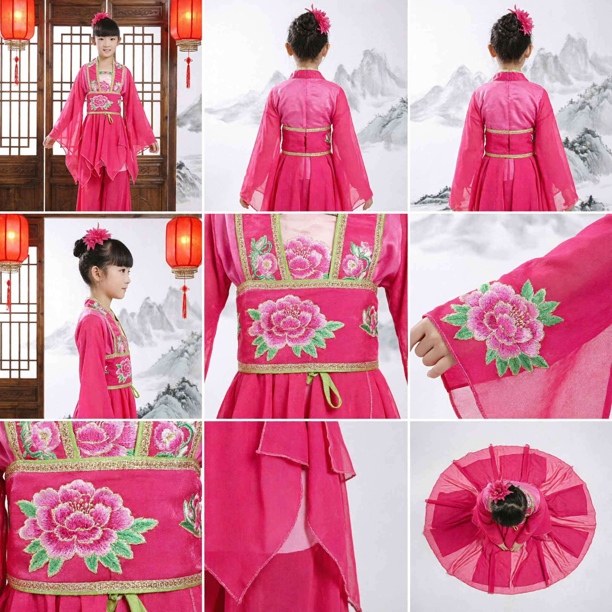 Chinese Traditional Folk Dance Costume for Girls Pink Peony Embroidery Stage Performance Hanfu Outfit