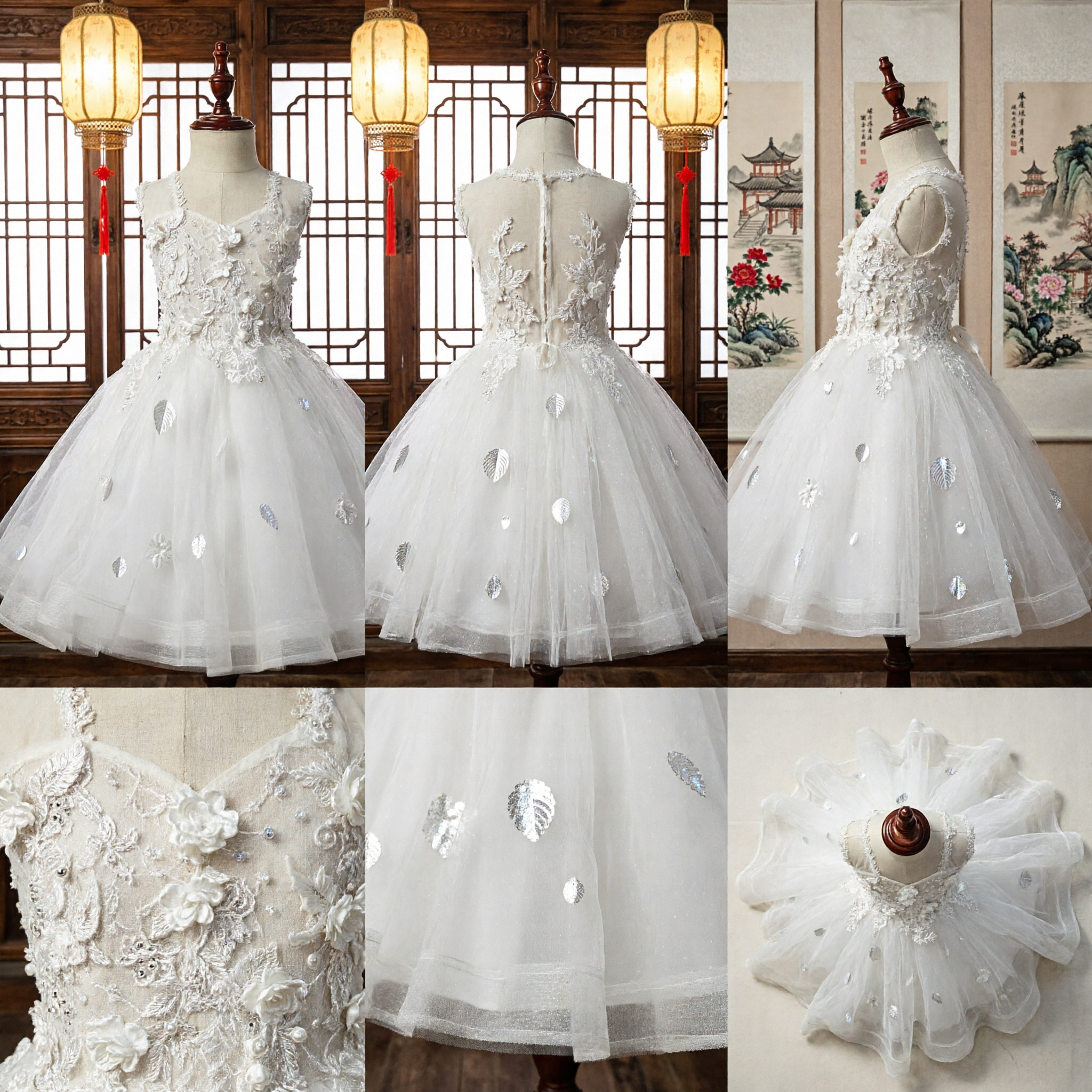 Elegant White Lace Flower Girl Dress with Tulle Skirt for Toddler Wedding First Communion Party