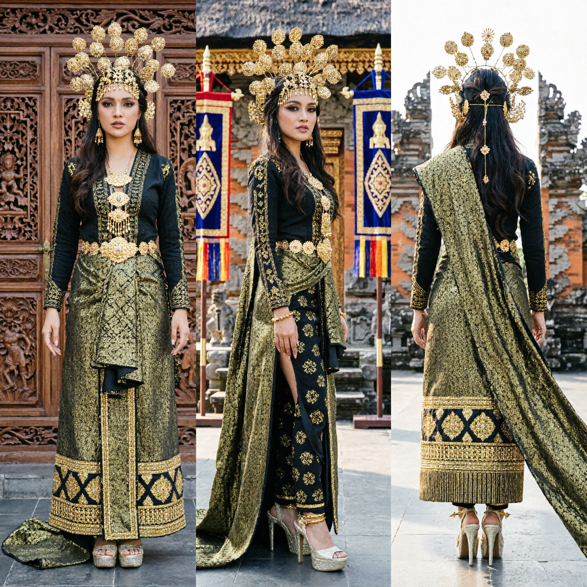 Luxury Black and Gold Baroque Victorian Ball Gown Historical Costume for Women Masquerade Prom