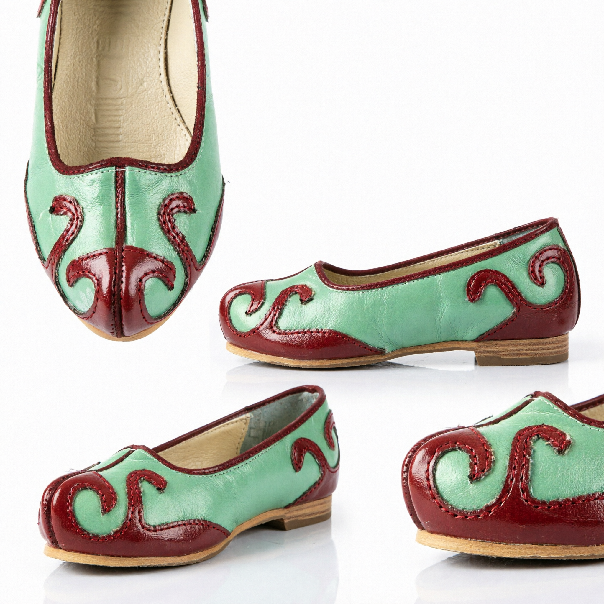Traditional Chinese Green and Red Embroidered Cloud Shoes Women Hanfu Ancient Style Footwear for Dance