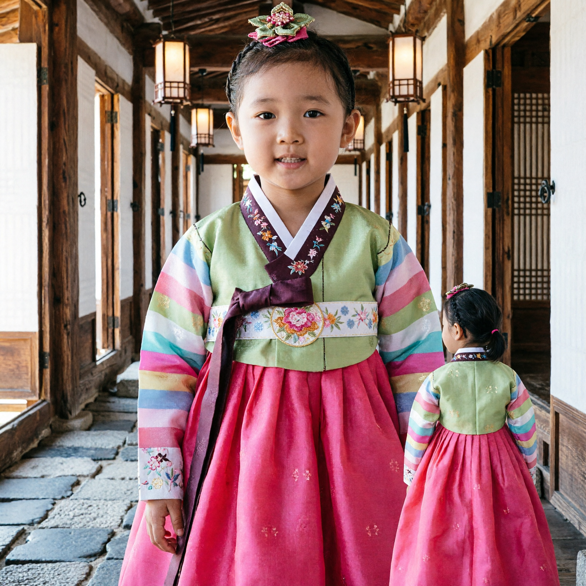 Traditional Korean Hanbok for Girls Rainbow Jeogori Pink Chima Dress for First Birthday Doljanchi Festival