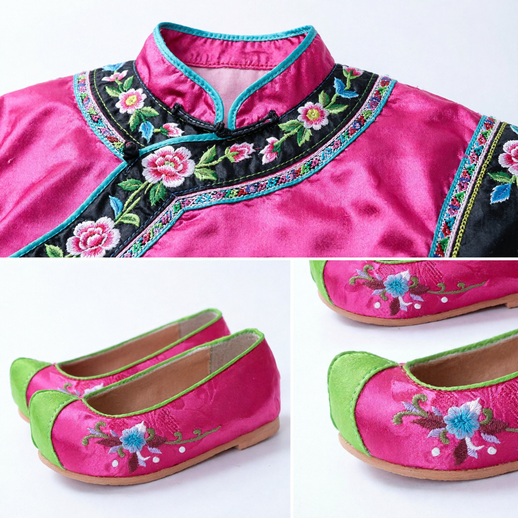 Traditional Chinese Pink Green Embroidered Cloth Shoes Women Hanfu Accessories Ancient Style Wedding Dance Footwear