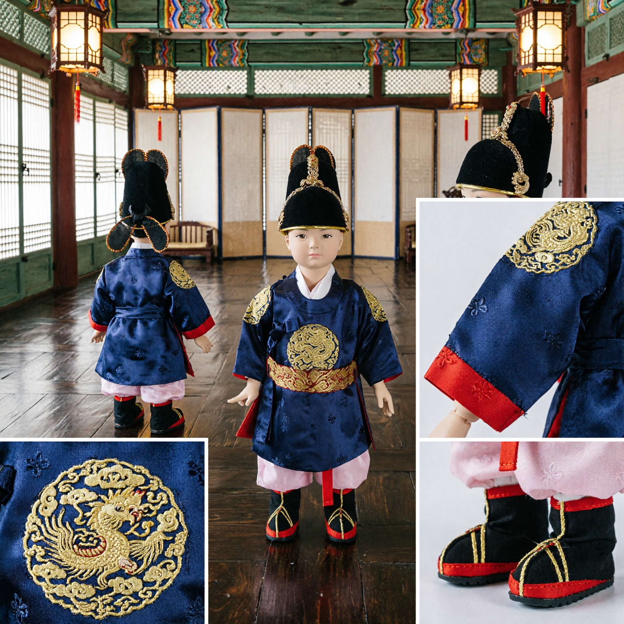 Traditional Chinese Ming Dynasty Official Costume Kids Blue Embroidered Robe and Hat Set for Boys