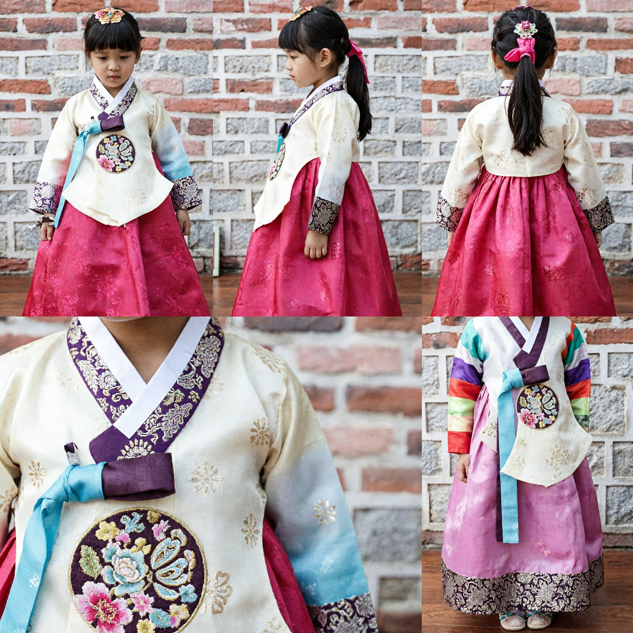 Traditional Korean Hanbok for Girls Pink Chima White Jeogori Embroidered Dress Kids Festival Costume